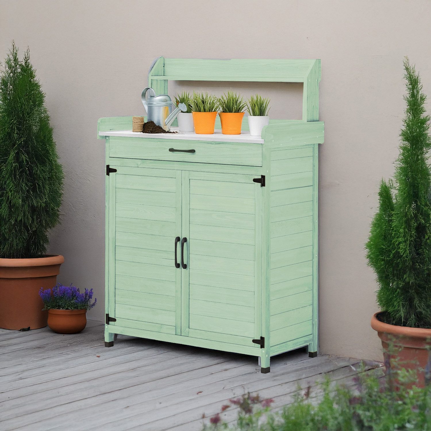 Divit Halter Gartenschrank mit Arbeitsfläche # PG03 Outdoor Schrank wetterfest Holz – Bild 2 von 4