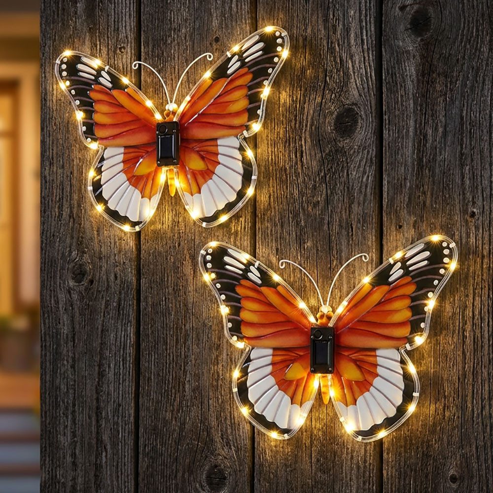 GLOBO LIGHTING LED Wandleuchte, LED-Leuchtmittel fest verbaut, Warmweiß, 2x Solarlampe Garten bunt Schmetterling B 35 cm