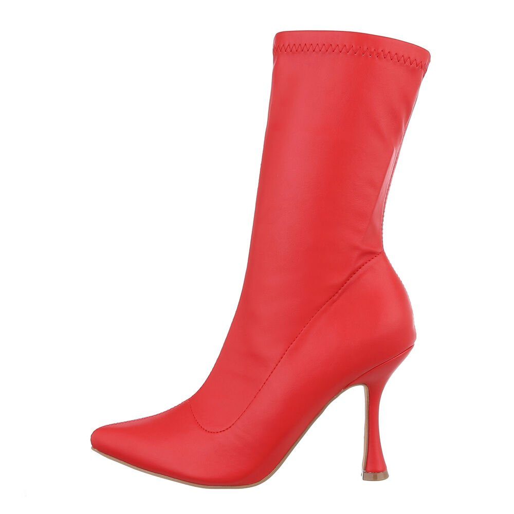 High-Heel-Stiefelette Damen Ital-Design Stiefeletten Elegant Pfennig-/Stilettoabsatz Rot in High-Heel Abendschuhe