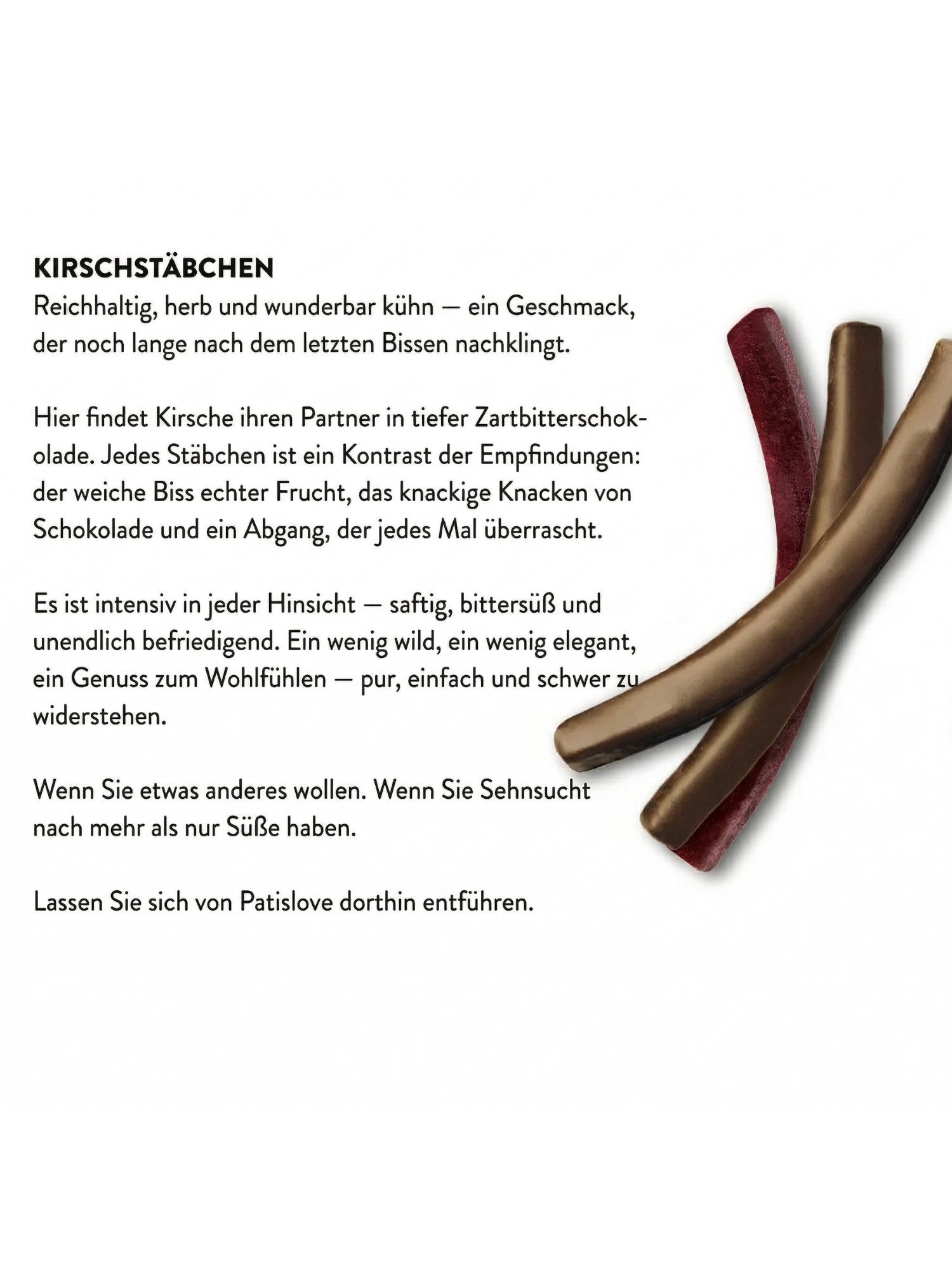 PATISLOVE Schokolade Patislove Zartbitterschokolade Kirsch-Sticks, Schoko-Stäbchen, 80g, Fruchtige Kirschfüllung, Zartbitterschokolade, Premium-Snack – Bild 5 von 5