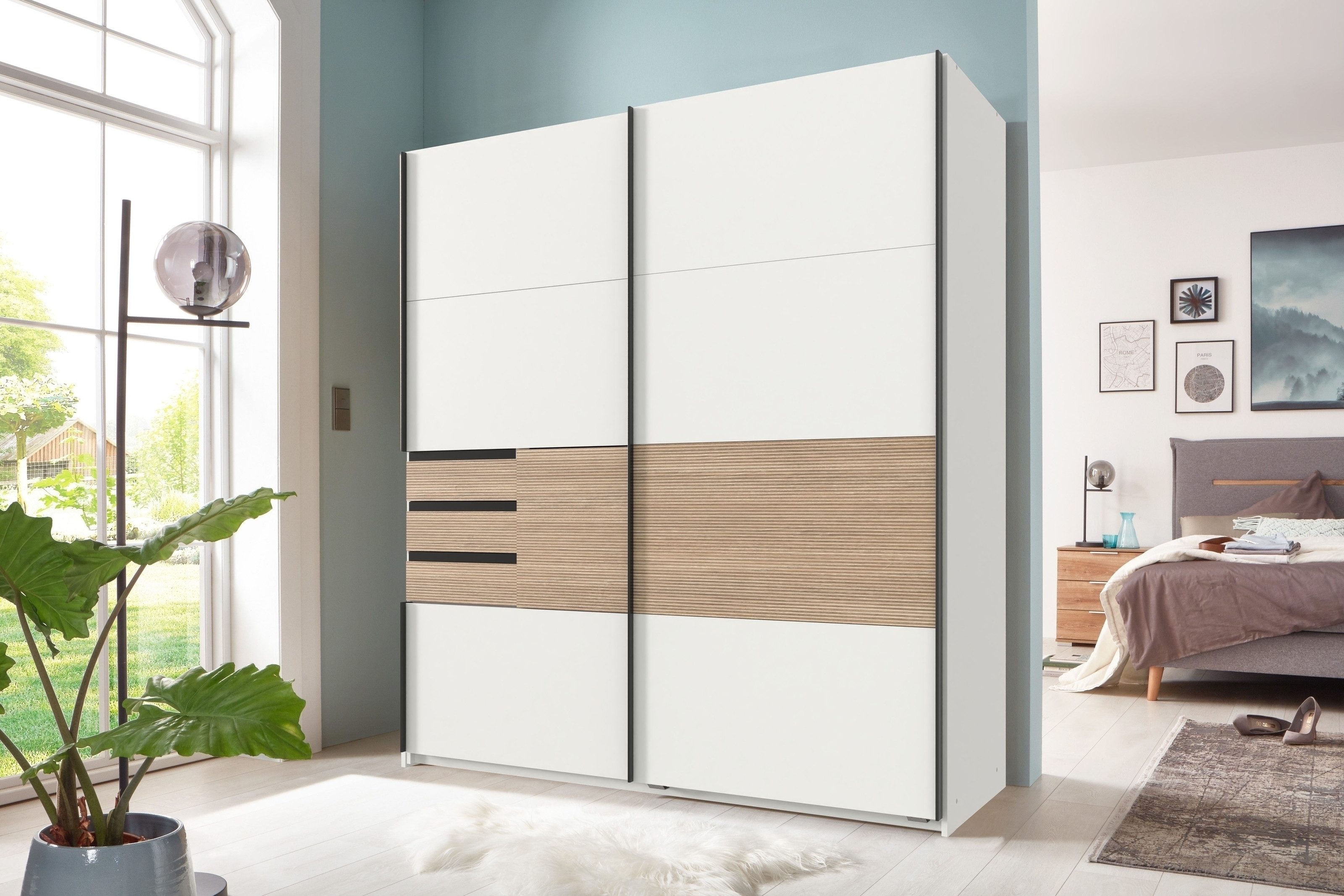 freiraum Schwebetürenschrank Bremen in WEISS / MULTIPLEX - 180x198x65cm (BxHxT)
