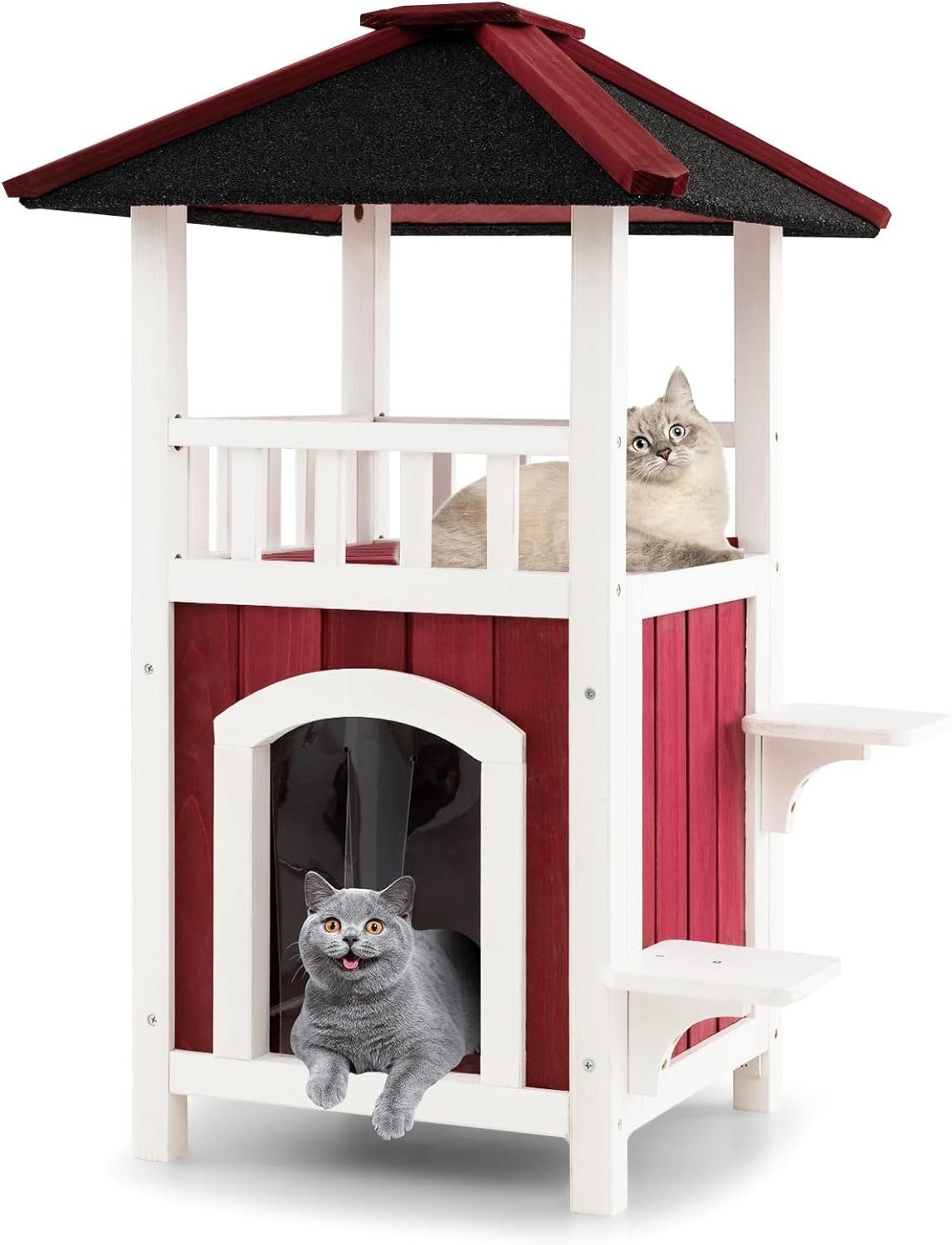 KOMFOTTEU Tierhaus Katzenhaus katzenbett, mit Balkon & 2 Plattformen, 58 × günstig online kaufen