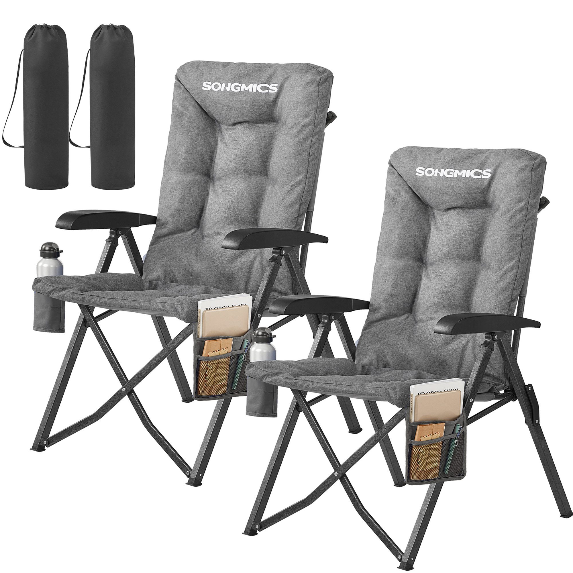 SONGMICS Campingstuhl 90°-150° verstellbare Rückenlehne, mit Polsterung/Tragetasche, 70 x 59,5 x 110 cm, belastbar bis 150 kg