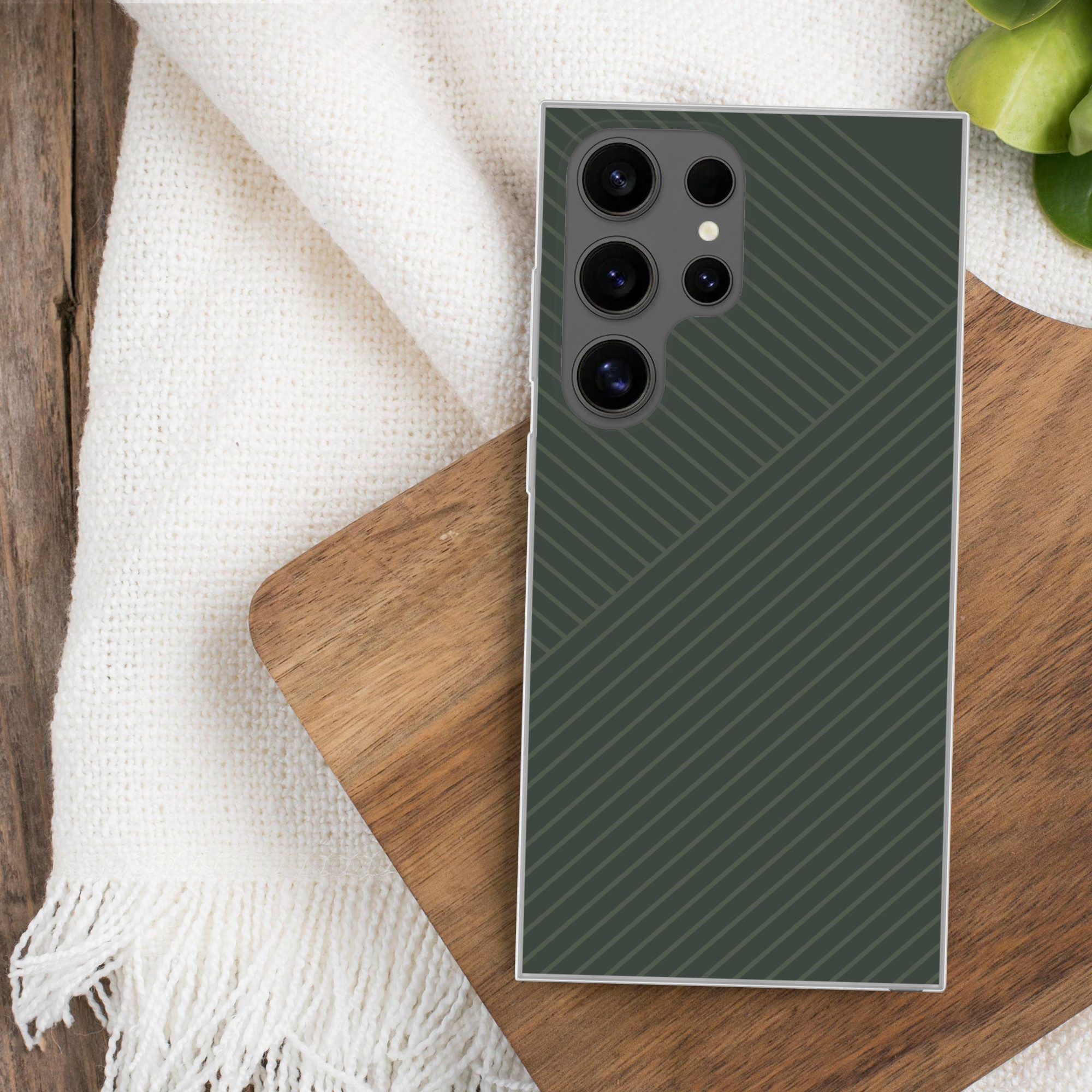 MuchoWow Handyhülle für Samsung Galaxy S24 Ultra Linien - Abstrakt - Grün - Minimalistisch, Phone Case, Silikon, Schutzhülle Dünn