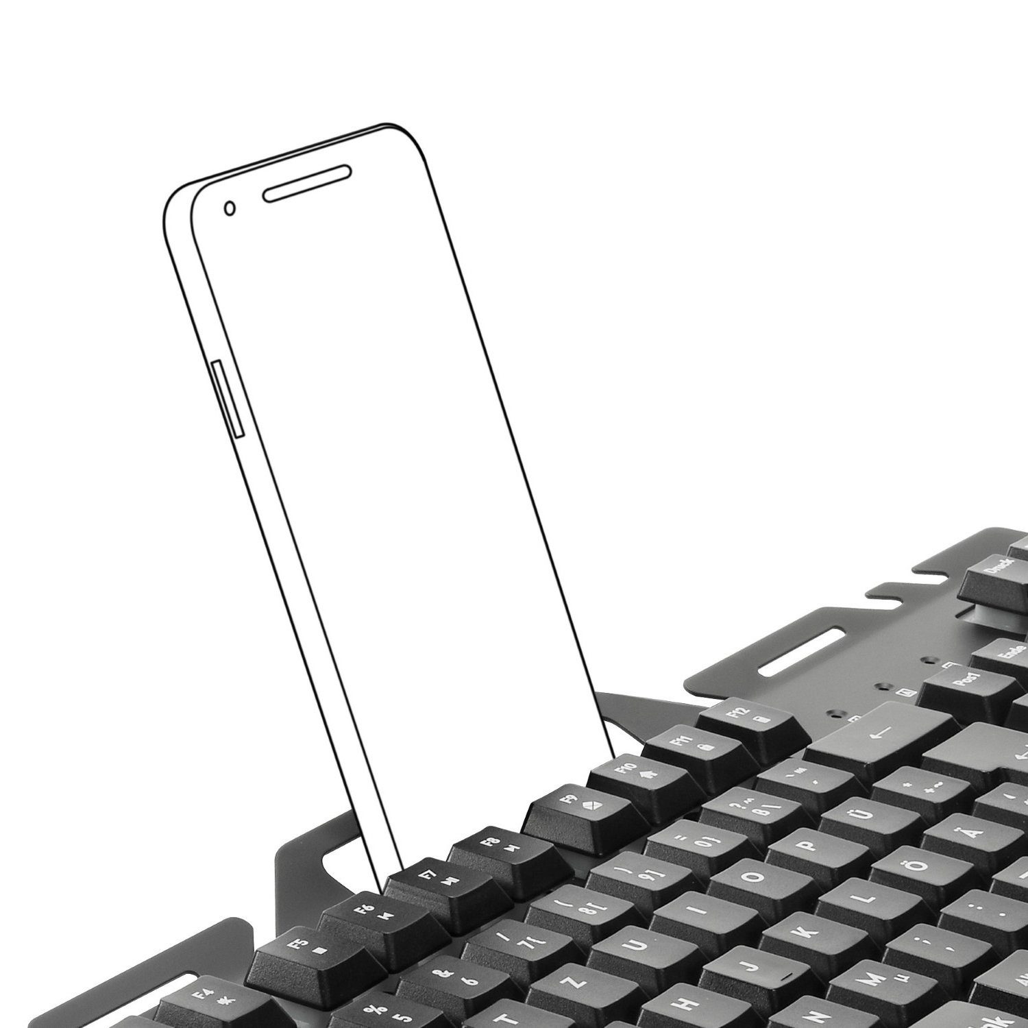 Speedlink ORIOS Metall USB Gaming Tastatur PC-Tastatur (RGB Beleuchtung, Gamer Keyboard, Smartphone-Halterung, Anti-Ghosting)