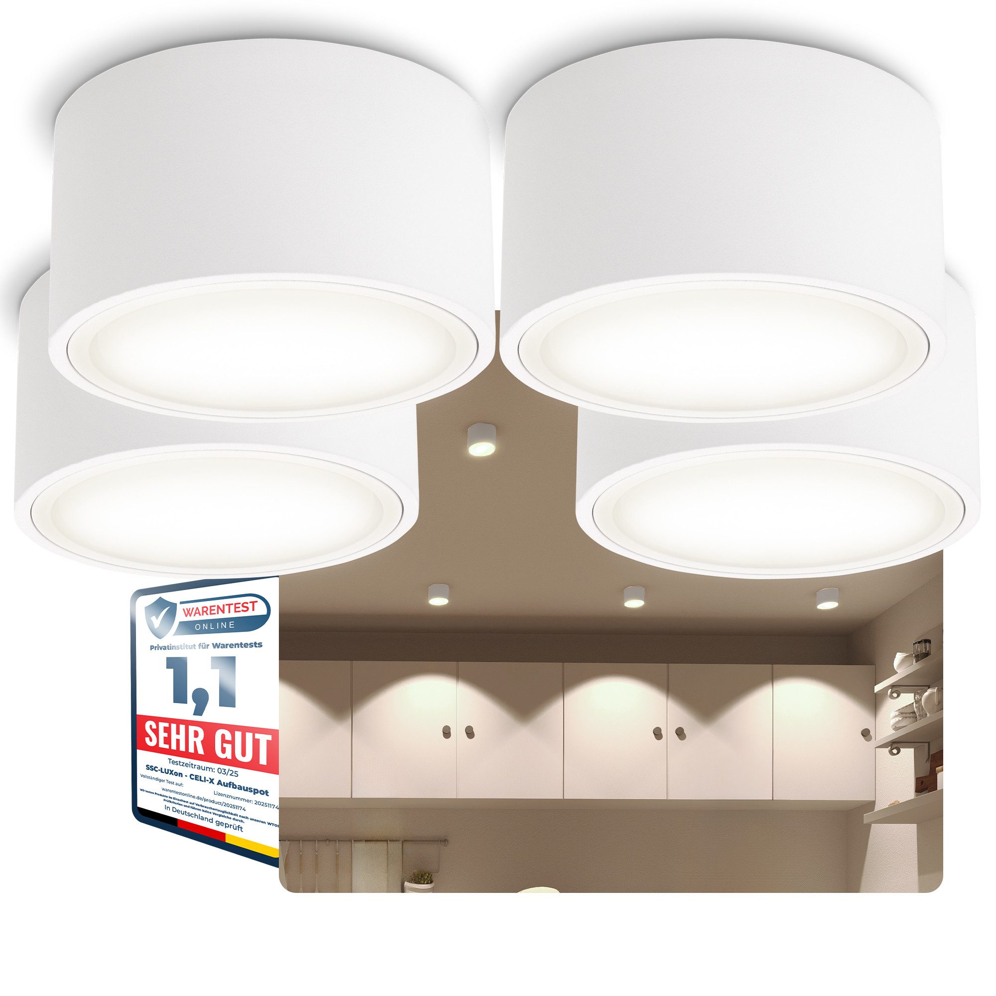SSC-LUXon LED Aufbaustrahler CELI-X flache Aufbauleuchte mit LED GX53 3W neutralweiss Spot in rund, Neutralweiß