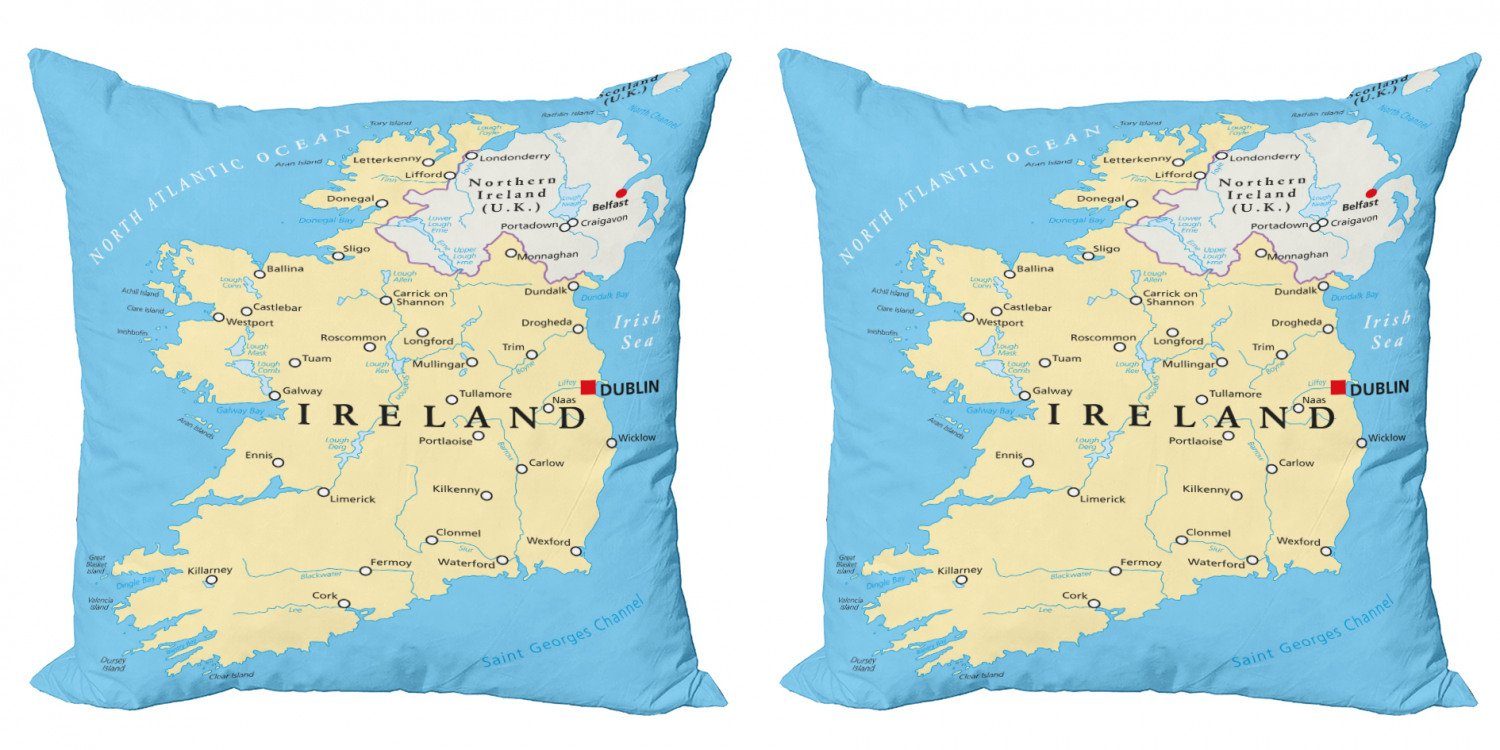 High-Detaillierte Doppelseitiger Irland (2 Mapping Accent Kissenbezüge Karte Abakuhaus Modern Stück), Digitaldruck,