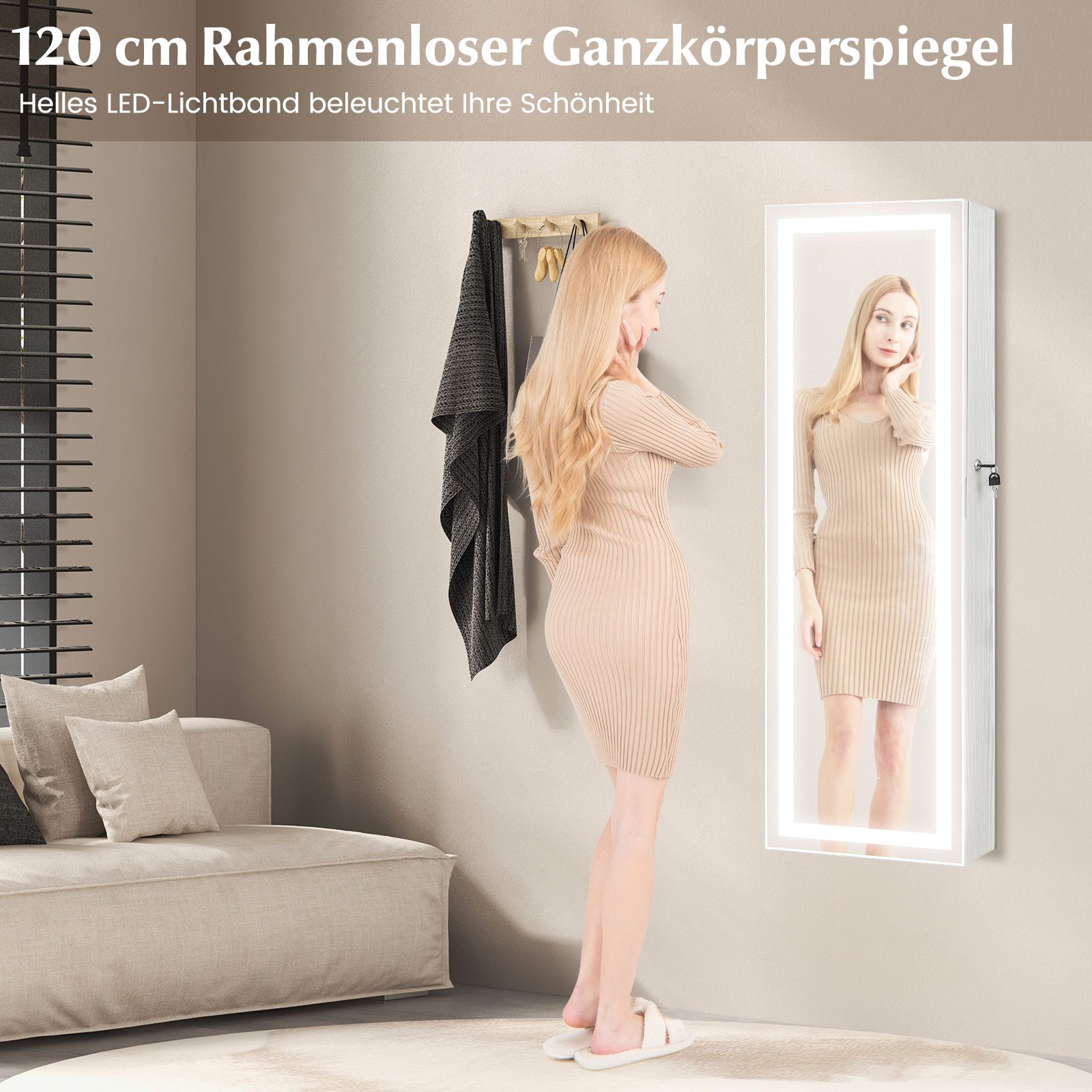 KOMFOTTEU Schmuckschrank Spiegelschrank mit LED-Beleuchtung & günstig online kaufen