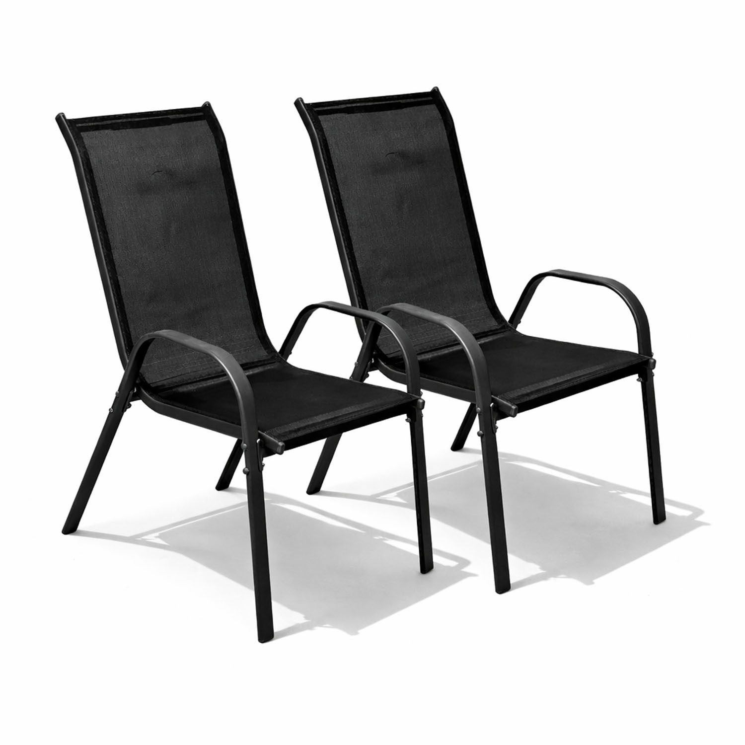 Mojawo Armlehnstuhl 2er Outdoorstuhl Gartenstuhl Stapelstuhl Metall Anthrazit schwarz