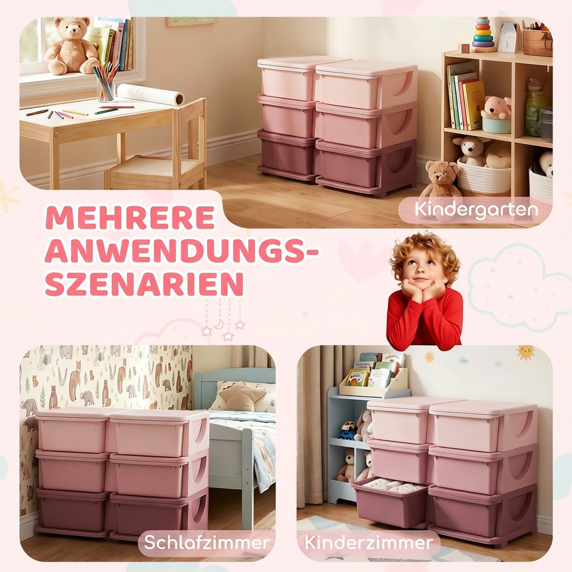 HOMCOM Spielzeugtruhe Schubladenschrank, Spielzeug-Organizer, sechs Ebenen, 3-6 Jahre (Spielzeugkiste, 1 St., Aufbewahrungsbox), für Kinderzimmer, Blau – Bild 4 von 5
