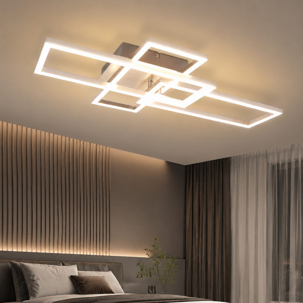 ZMH LED Deckenleuchte Schwarz/Silber, 36 W, dimmbar, 3000-6500 K, CCT, LED fest integriert, rechteckige Deckenlampe mit Fernbedienung für Wohnzimmer