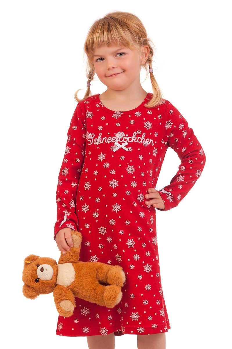 Louis & Louisa Pyjama Nachthemd Kinder - SCHNEEFLOCKE - hellblau, rot