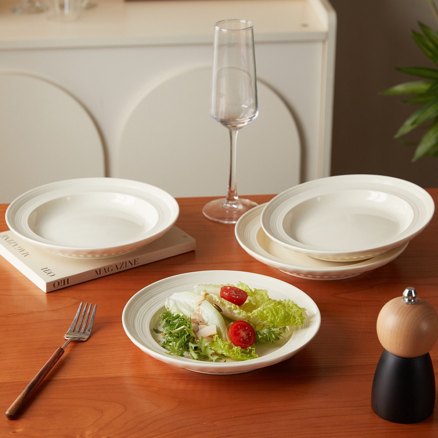 JIWOO Speiseteller 4er Ø20,4cm, Frühstücksteller Pastateller Teller Brotteller Plate, (4 St), Plate Hochwertiges Tellerset Beige Mikrowellenofen Spülmaschine