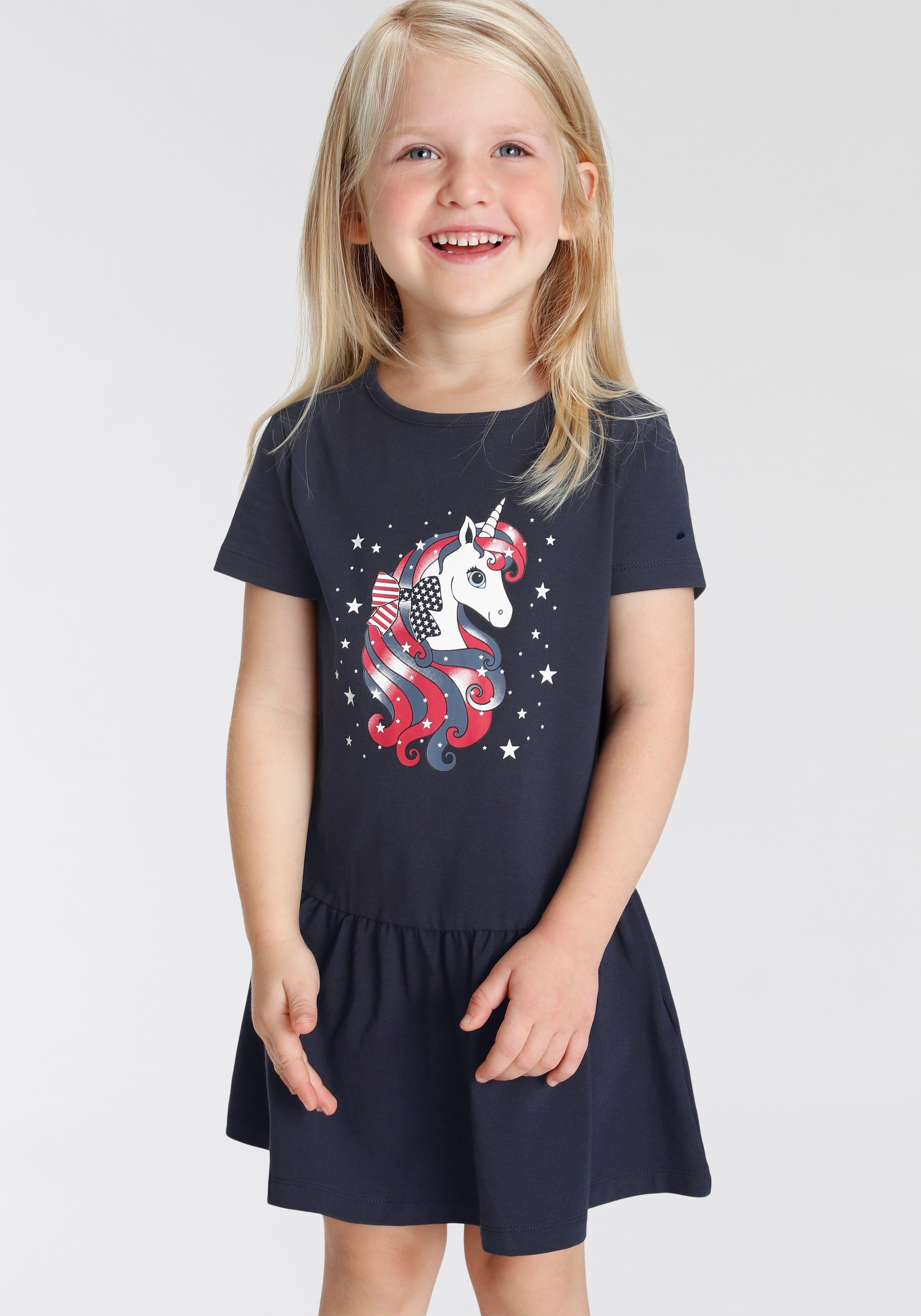 KIDSWORLD Jerseykleid mit Einhorn aus Baumwolle und Elasthan, kurzärmelig