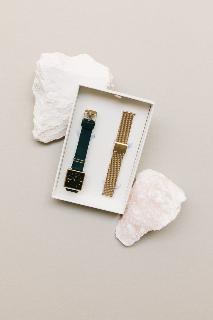 ROSEFIELD Quarzuhr ROSEFIELD Boxy Gift Set Damen Geschenkset 24mm + Mesh-Armband Grün