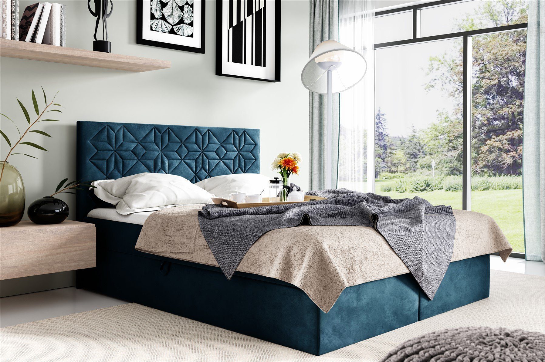 Fun Möbel Boxbett Schlafzimmerbett LAZARO Nr.1 in Stoff Fresh (inkl. Bettkästen, inkl. Kaltschaumtopper), eingebautes Liftsystem für Bettkästen