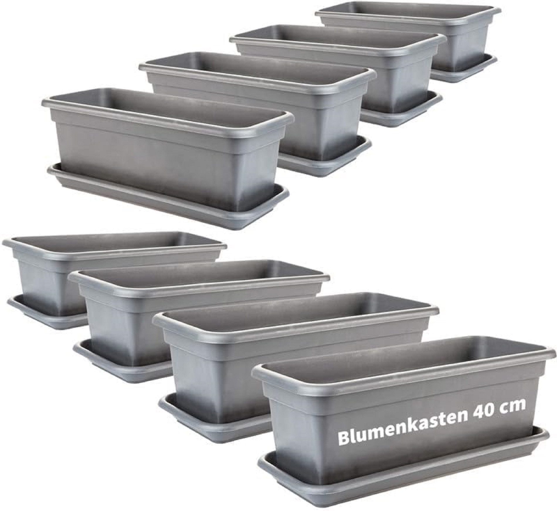 2friends Blumenkasten 8er-Pack, mit Untersetzer aus Kunststoff 40T x 17B x 14H cm, Balkon Blumenkasten Anthrazit