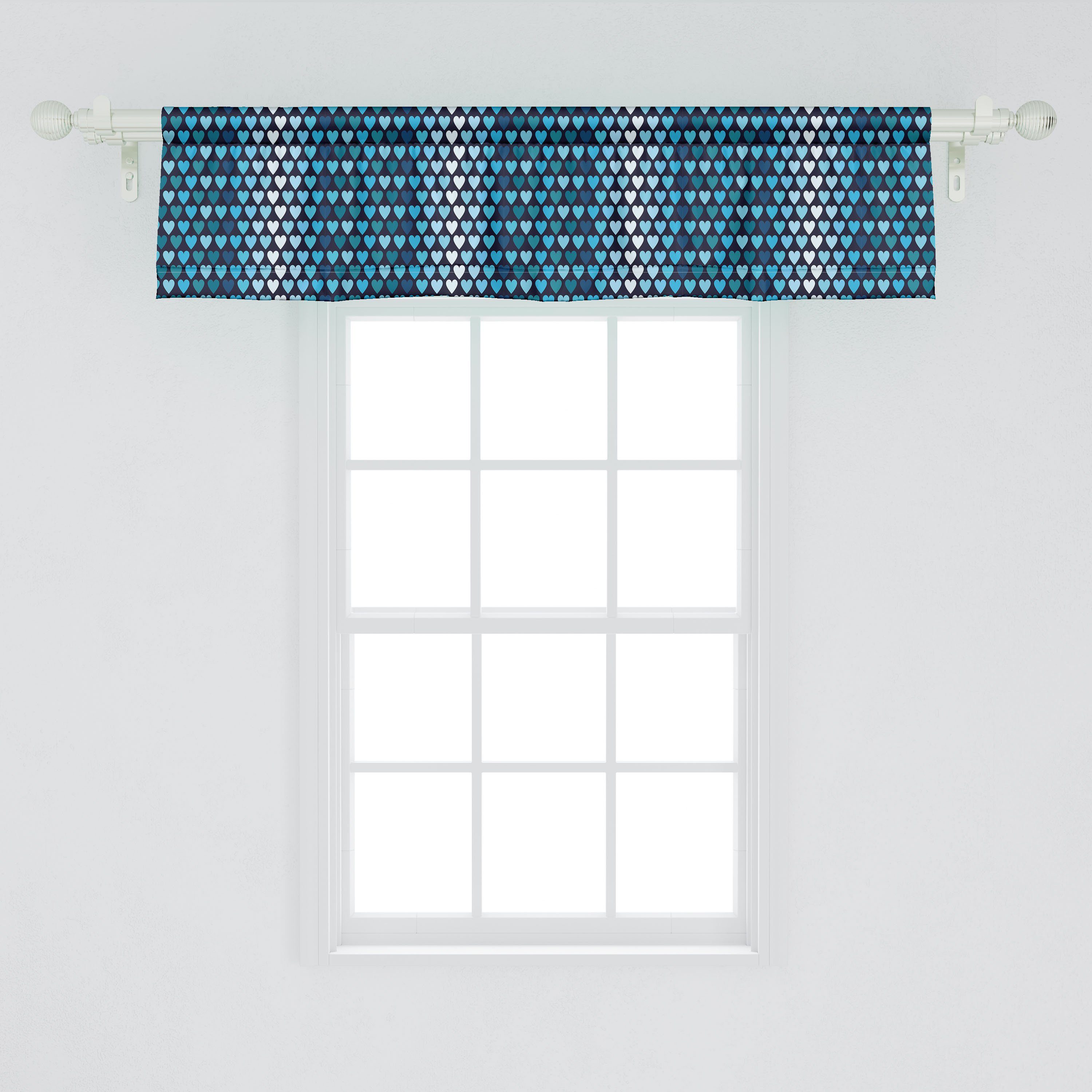 Schlafzimmer Dekor mit Blau Geometrisch Küche getönten Volant Shapes Abakuhaus, für Scheibengardine Herz Stangentasche, Microfaser, Vorhang