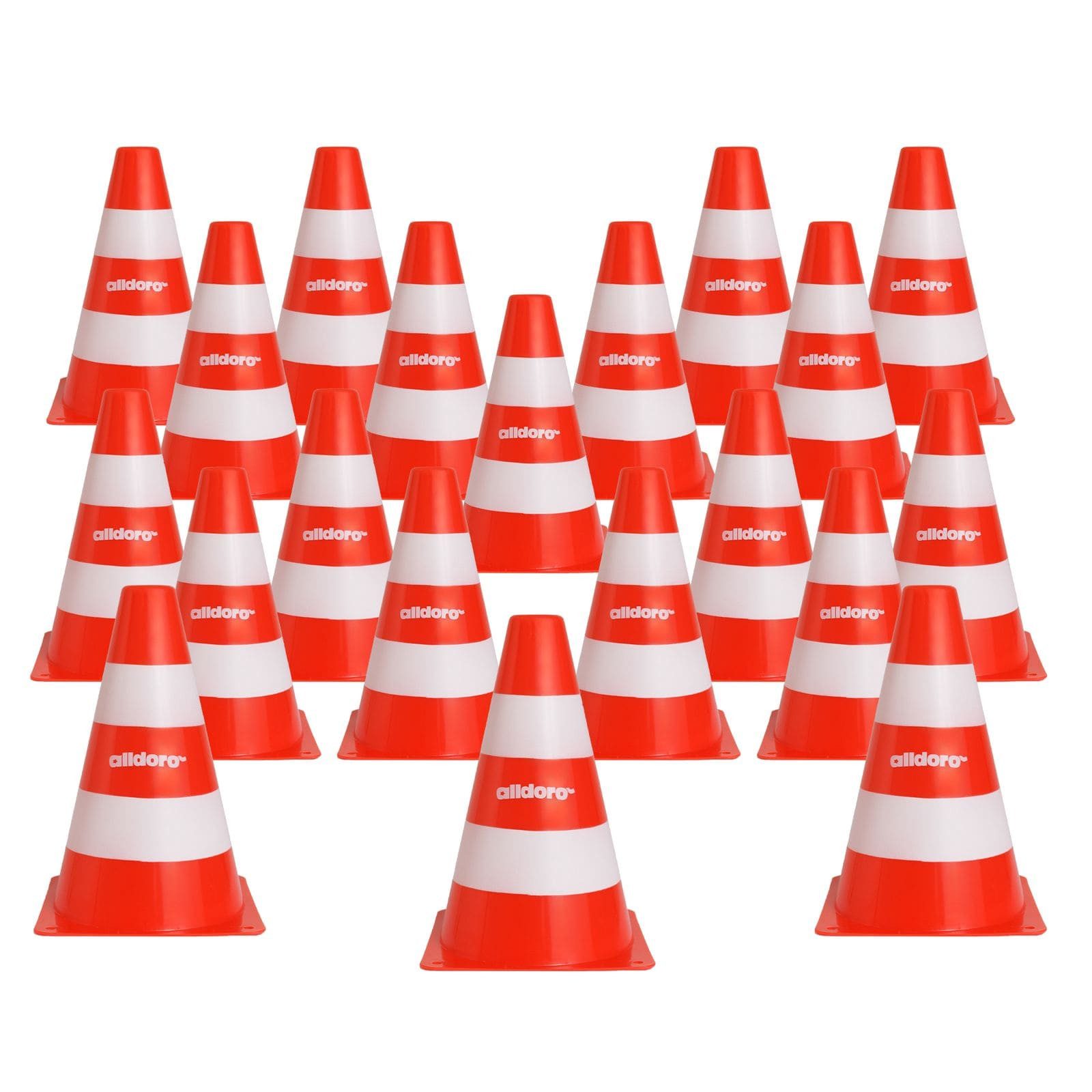 alldoro Pylonen 20er Set für Kinder, Kunststoff-Leitkegel orange-weiß, 18 cm hoch, Verkehrshütchen für Spiel, Sport, Freizeit & Verkehrserziehung