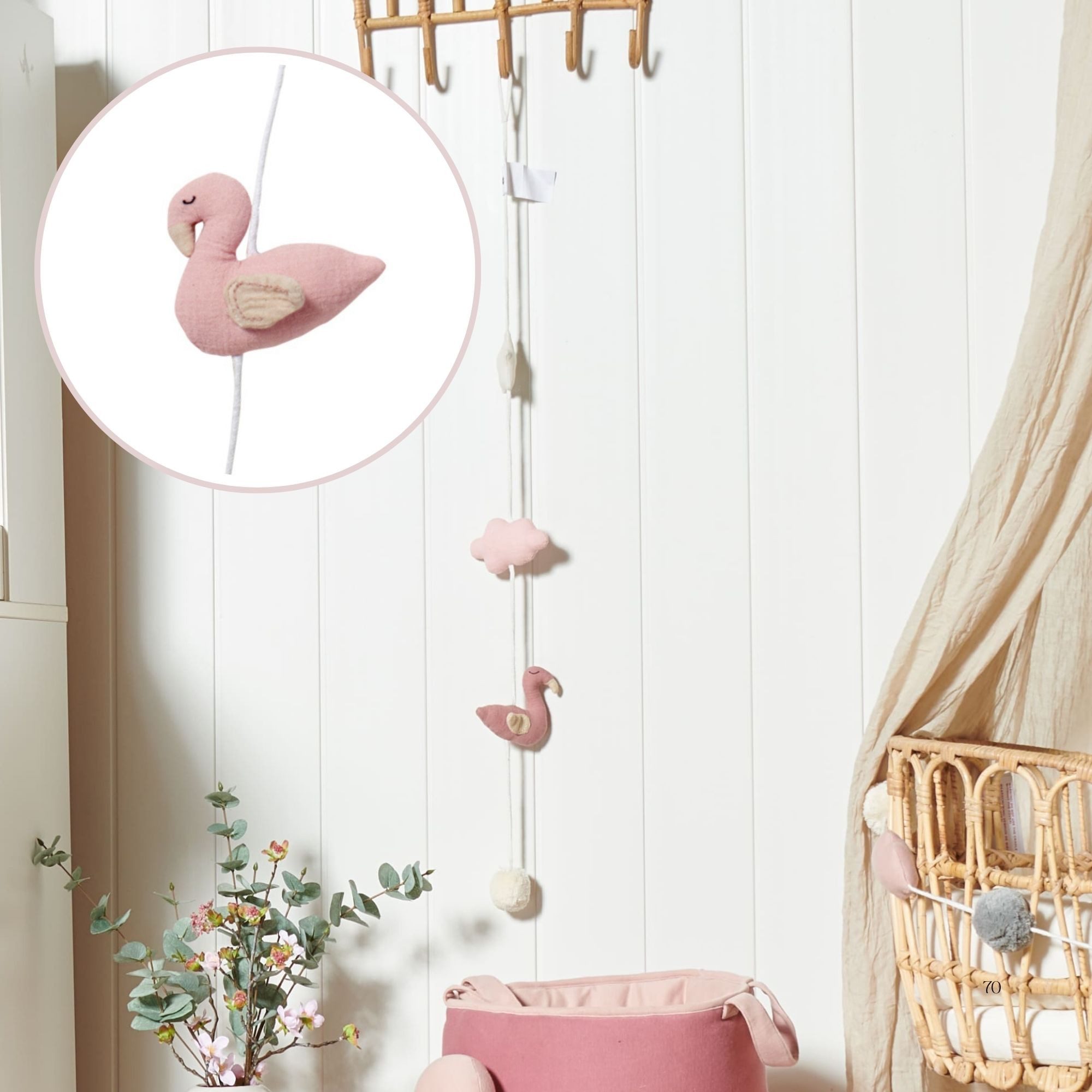 Nordic Coast Company Wanddekoobjekt Baby Wandgirlande Dino Schwan Flamingo Pompom, Babyzimmer Deko Wand Deko Kinderzimmer Baby Geschenk