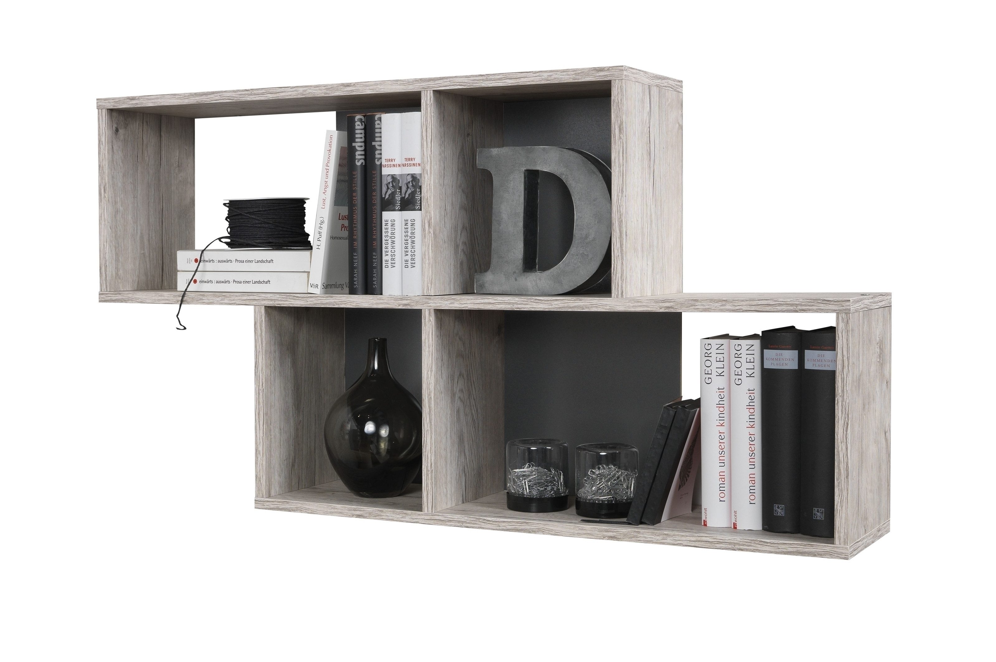 PREISBRECHER Wandregal NORA, in Sandeiche Dekor-anthrazit - 100x53x19,5cm (BxHxT)
