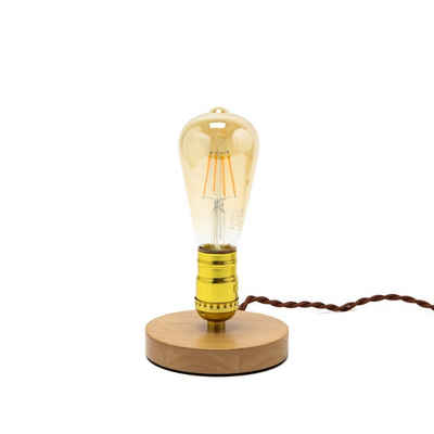 Licht-Erlebnisse Tischleuchte EDISON, ohne Leuchtmittel, Kleine Tischlampe Industrial Ø12cm rund in Gold Vintage