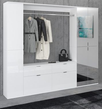 xonox.home Schuhschrank ProjektX (Schuhschrank und Garderobe in weiß Hochglanz, 61x193 cm) mit variabler Inneneinteilung
