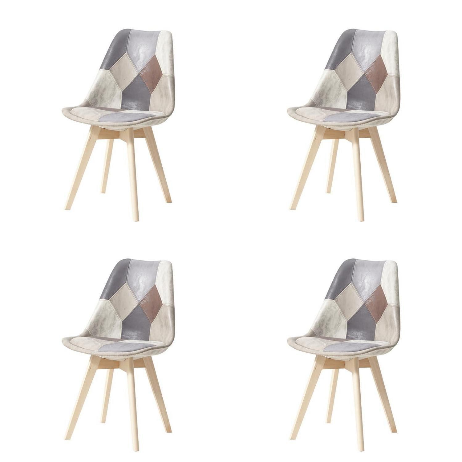 LuxusKollektion Esszimmerstuhl Esszimmerstuhl Stoff Sitzkissen abnehmbar 4 Stühle Patchwork Hellbraun