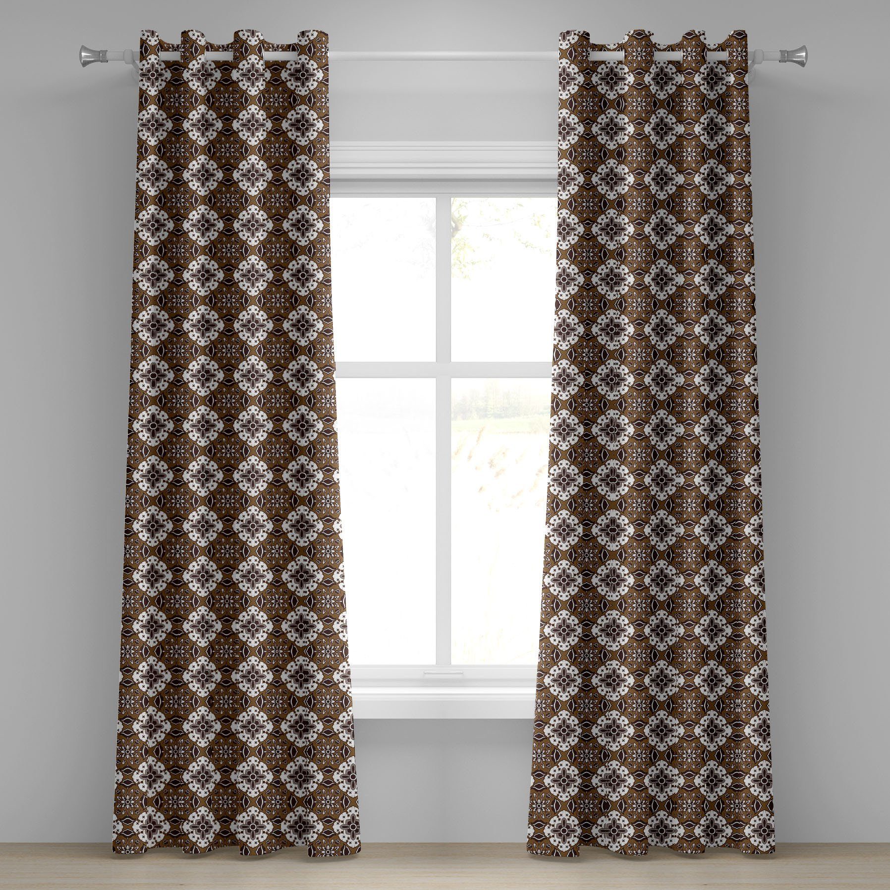 Gardine Dekorative 2-Panel-Fenstervorhänge für Schlafzimmer Wohnzimmer, Abakuhaus, Schokolade Batik-Blumenmuster