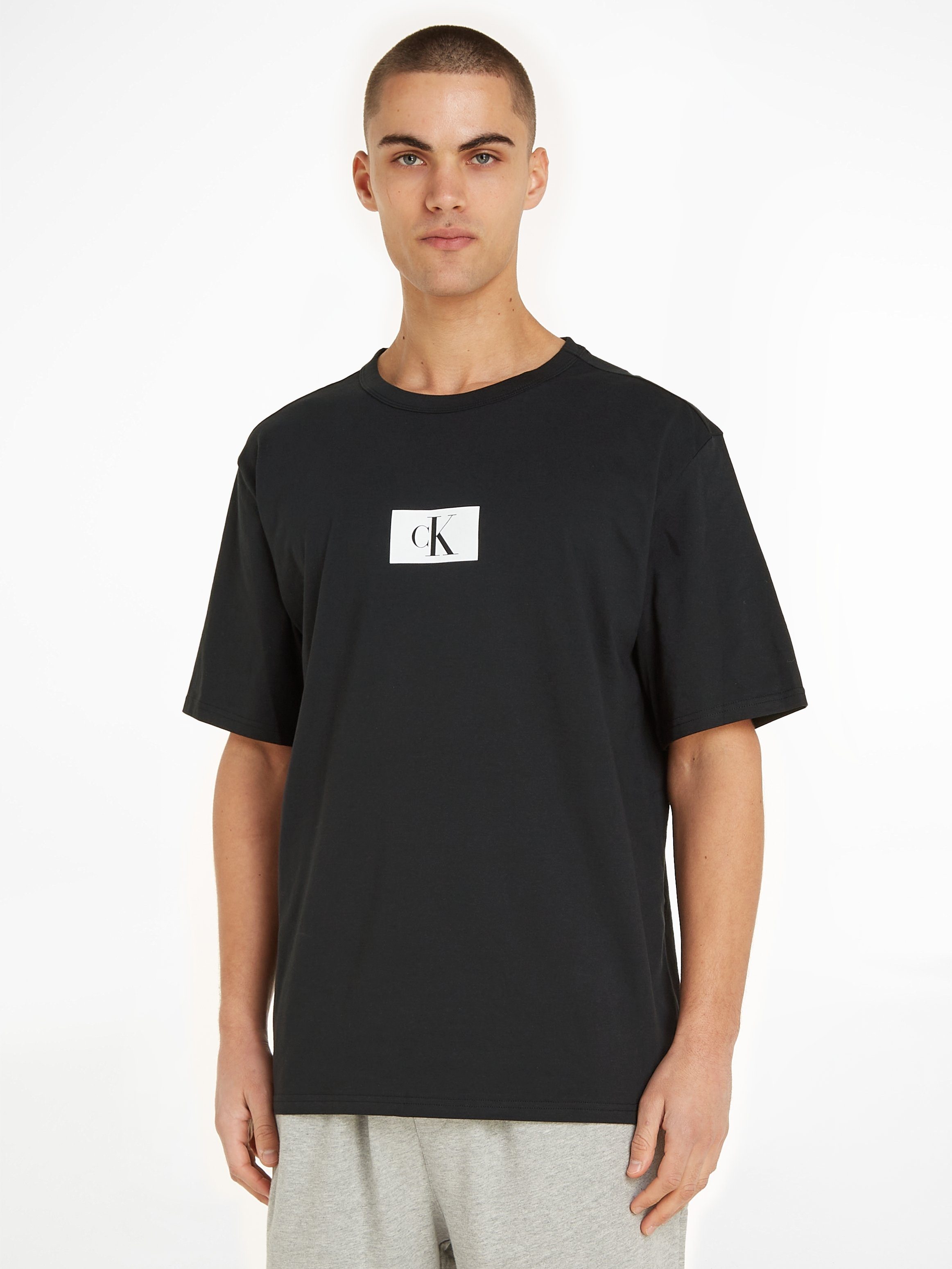 mit Klein Logodruck Underwear T-Shirt BLACK NECK Brust der auf S/S Calvin CREW