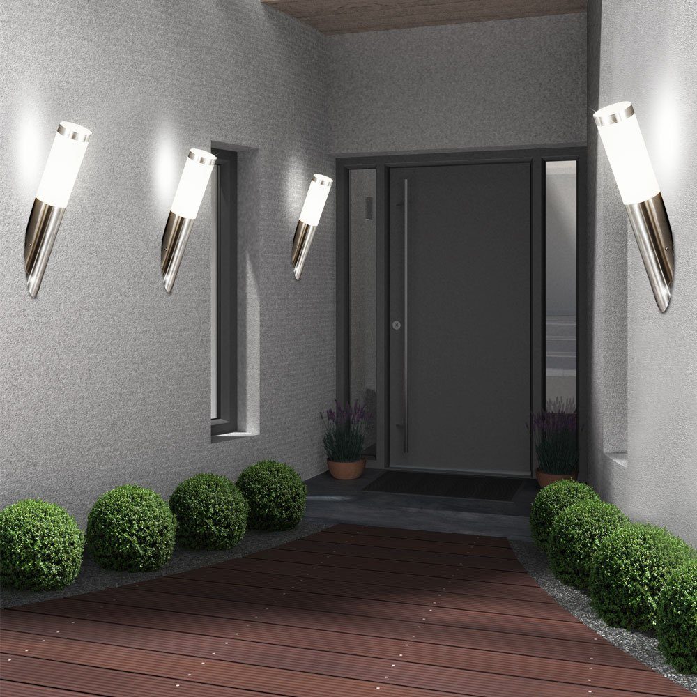 etc-shop Außen-Wandleuchte, Leuchtmittel inklusive, Warmweiß, 4er Set Design LED Edelstahl Wand Leuchten Lampen Außen Strahler