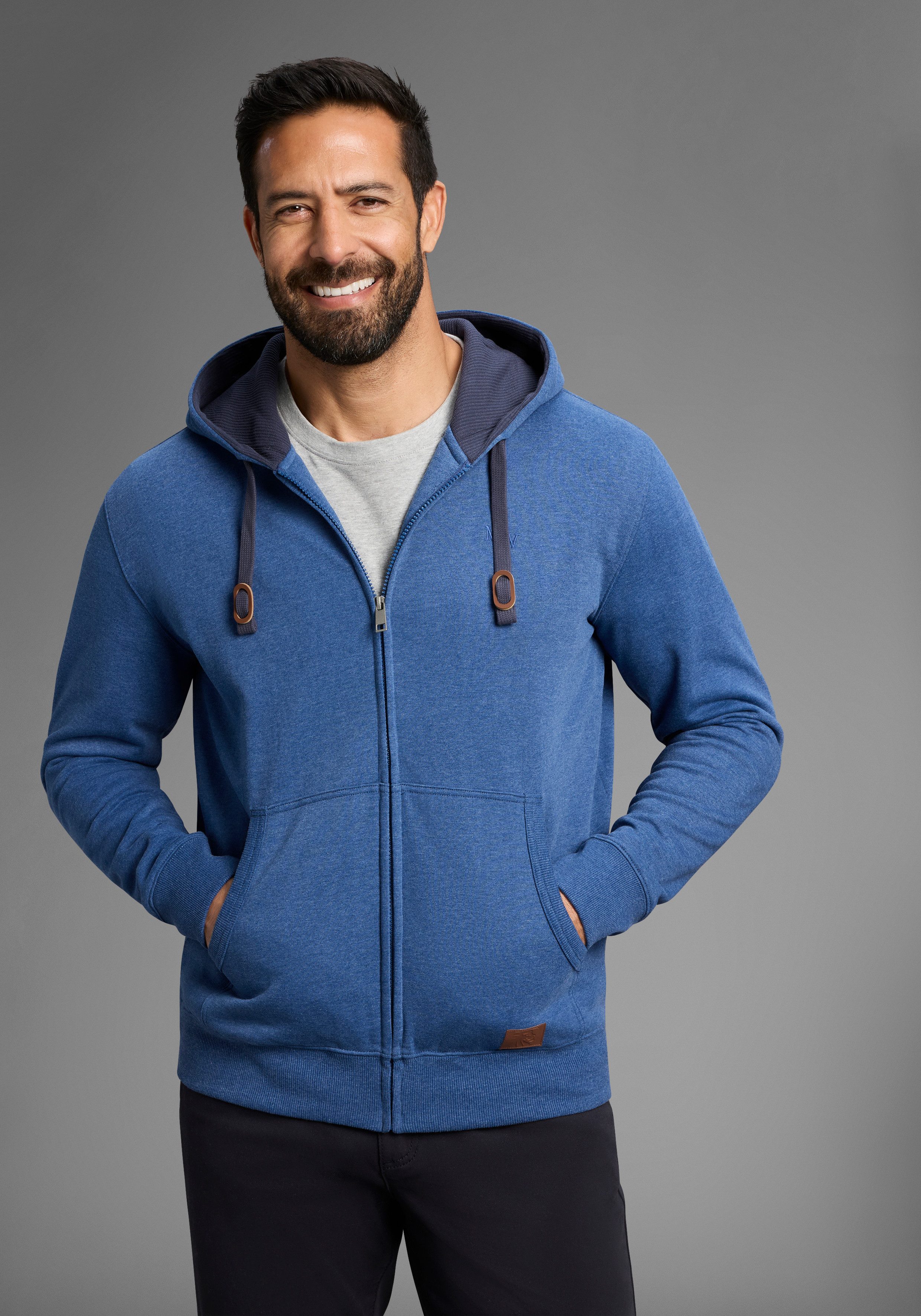 Man's World Kapuzensweatjacke mit kontrastfarbigem Innenfutter günstig online kaufen