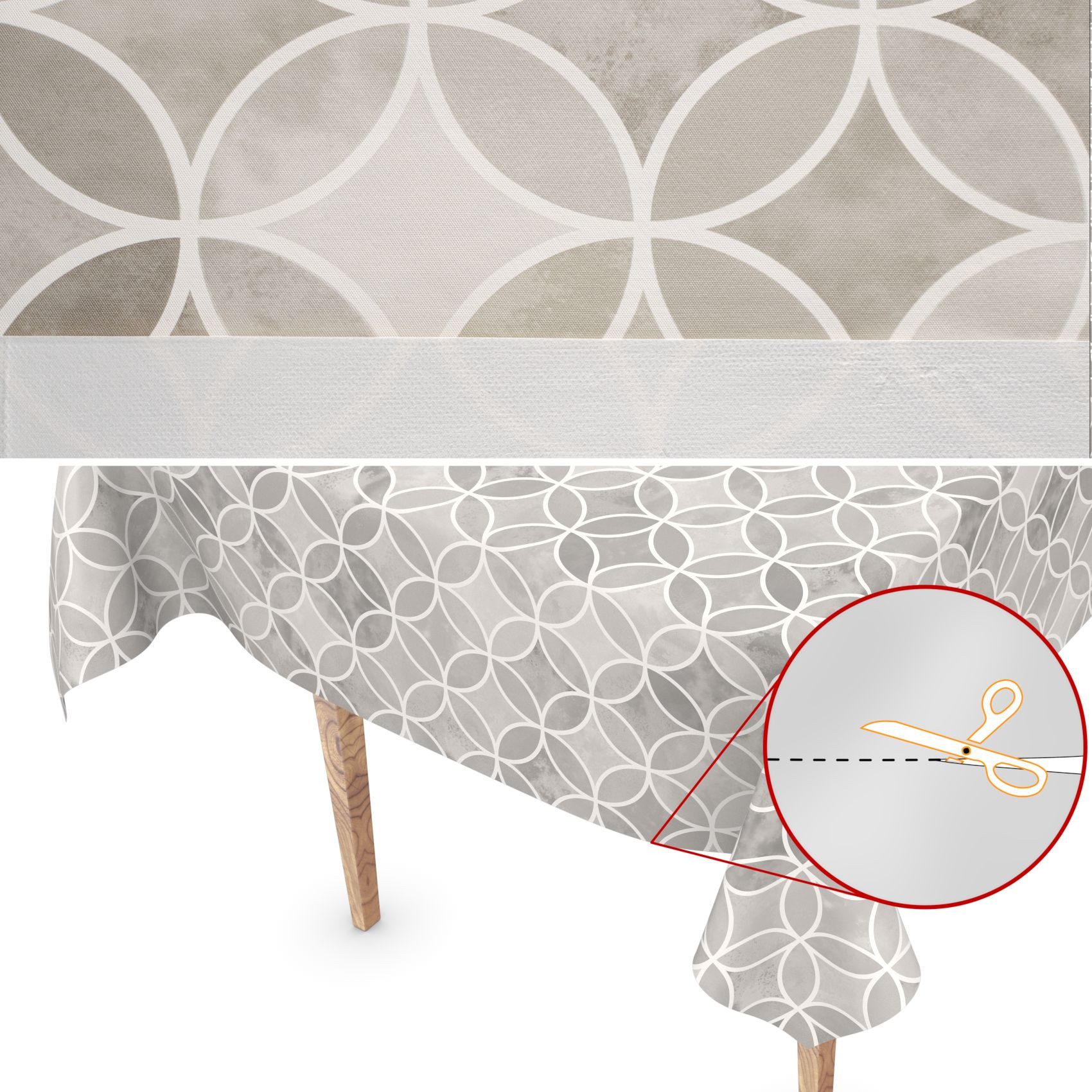 ANRO Tischdecke Wachstuchtischdecke Kreisornament Grau abwaschbar, geprägt, Schnittkante – Bild 2 von 5