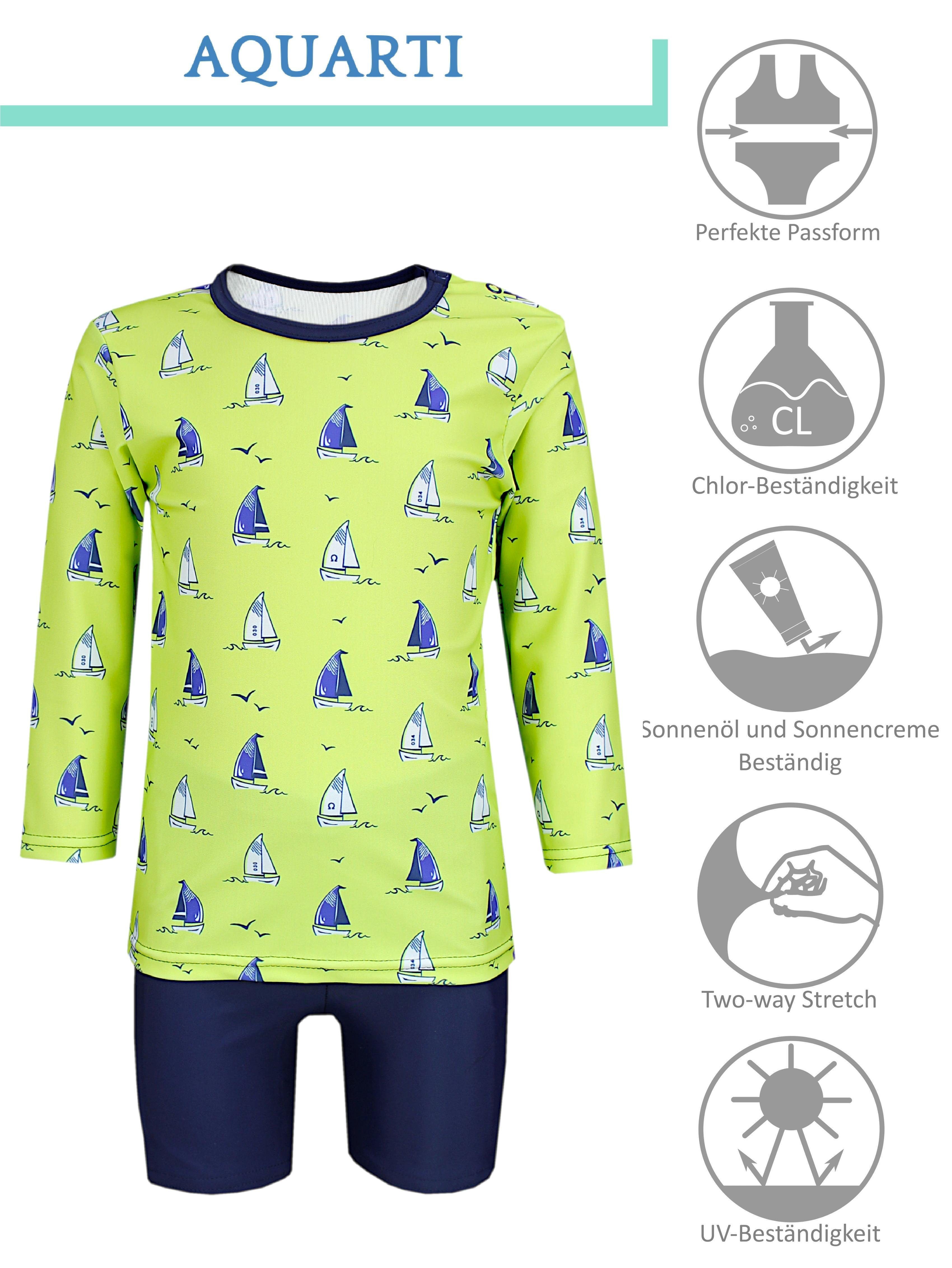 Badehose Aquarti Badeanzug Dunkelblau Badeanzug Zweiteiliger / / Kinder Langarm Segelboot UV-Schutz Hellgrün T-Shirt Jungen Baby