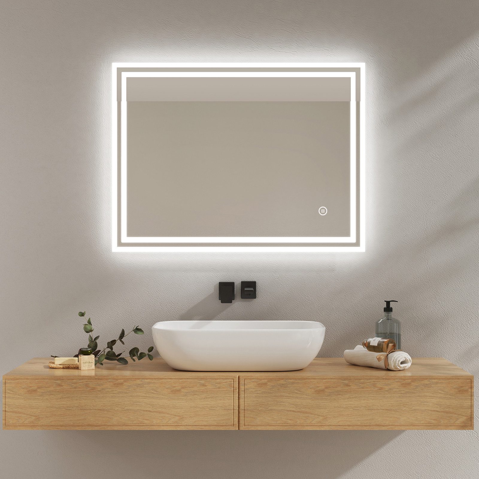 EMKE Badspiegel Touchschalter Dimmbar Antibeschlag Kaltweiß/3 Lichtfarben ( günstig online kaufen