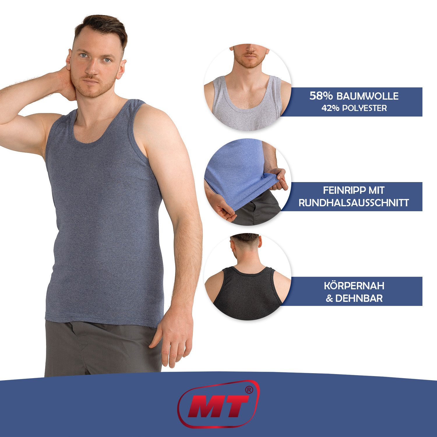 MT Achselhemd Herren Baumwoll Unterhemd Classic (6er Pack) Feinripp oder Doppelripp (6-St) Premium Feinripp oder Doppelripp Unterhemd