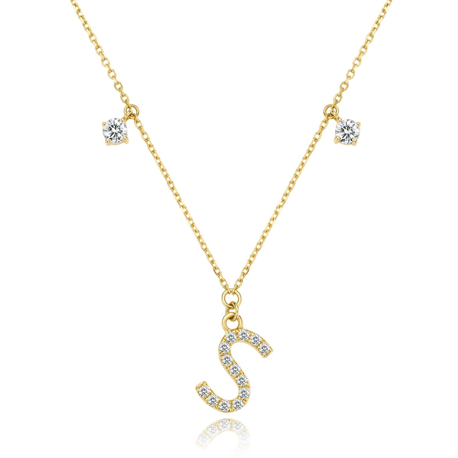 Goldkette Buchstaben-, Initialien-Collier, Ca. 0.4 ct Diamanten 18K Gelbgold