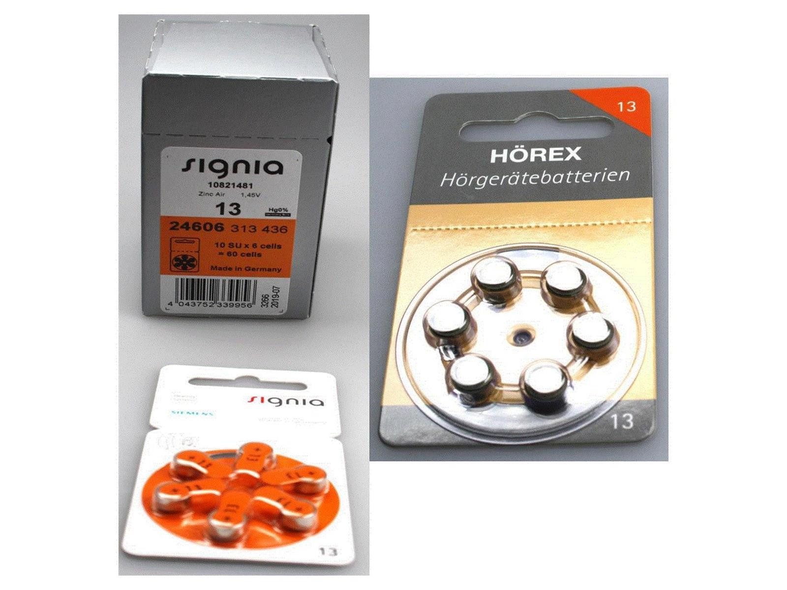 Signia Signia 13er Hörgeräte Batterien 60 Stück +12 Testbatterien von Hörex Knopfzelle