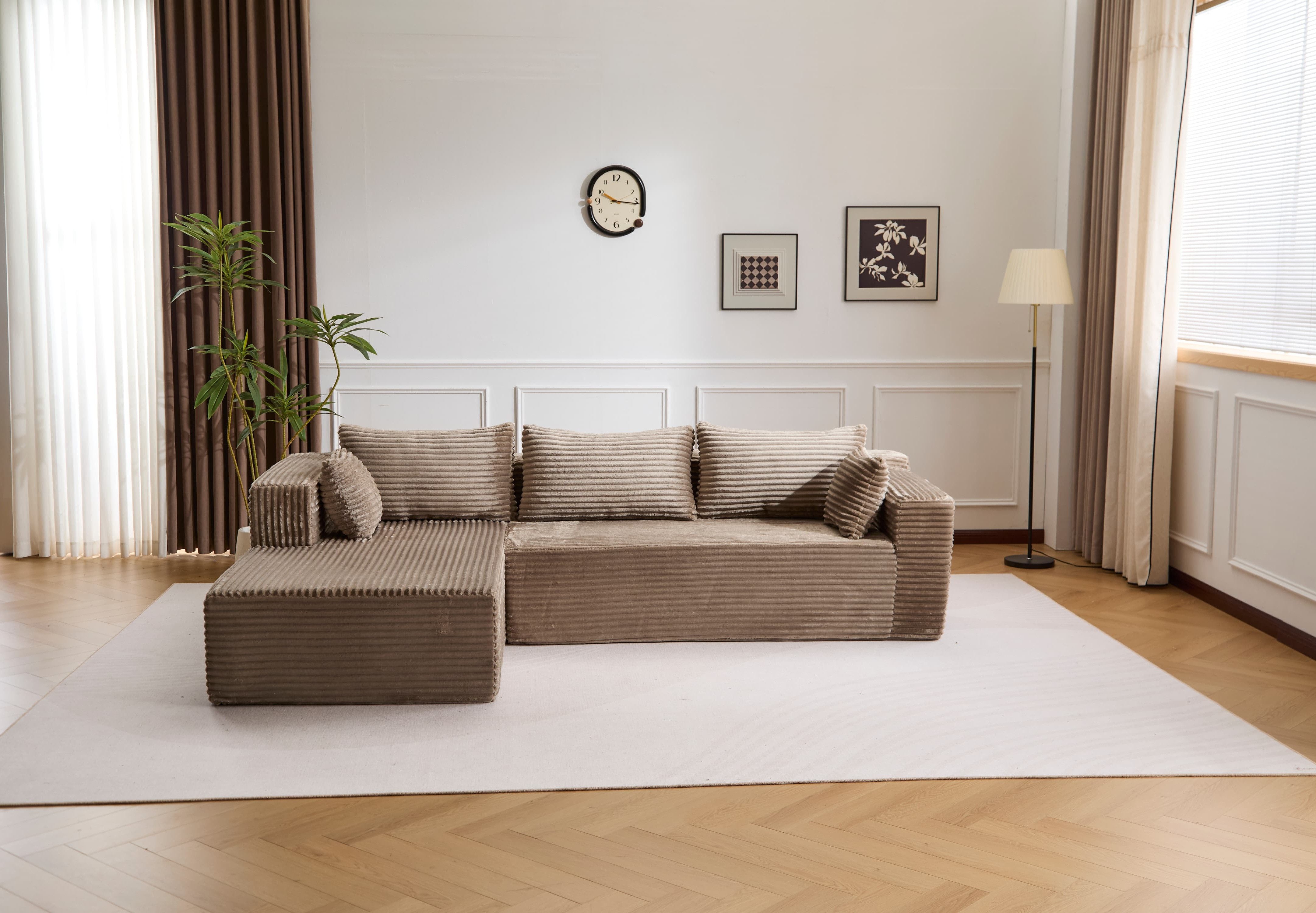 Leawin Ecksofa Modernes Samtcord Schlafsofa, Sofa klein L-Form Couch, 3-Sitzer Ecksofa, Zweisitzer+Chaiselongue, kleine Wohnlandschaft