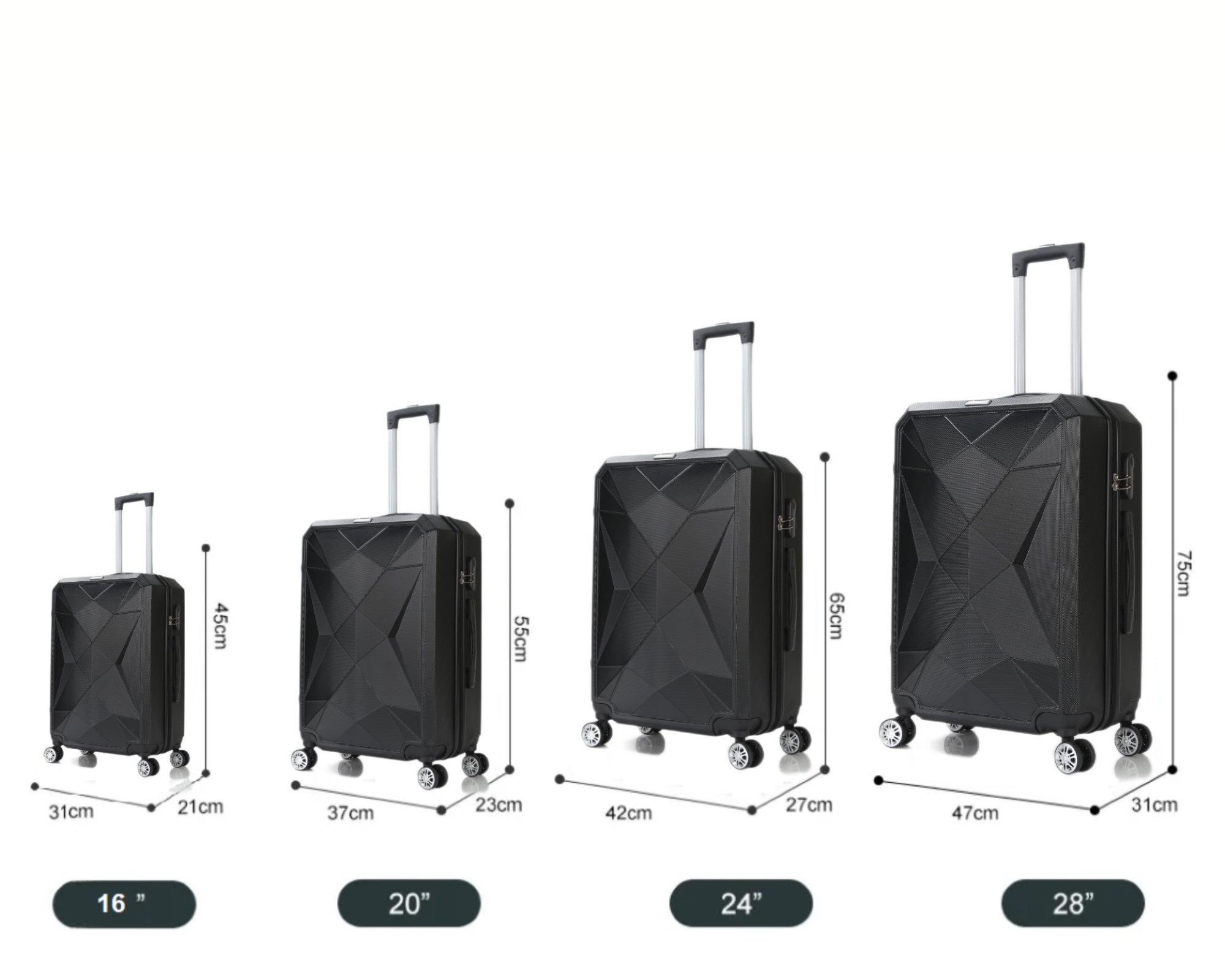 Cheffinger Koffer 4 tlg Reisekoffer Hartschale Trolley Set Handgepäck Reisetasche