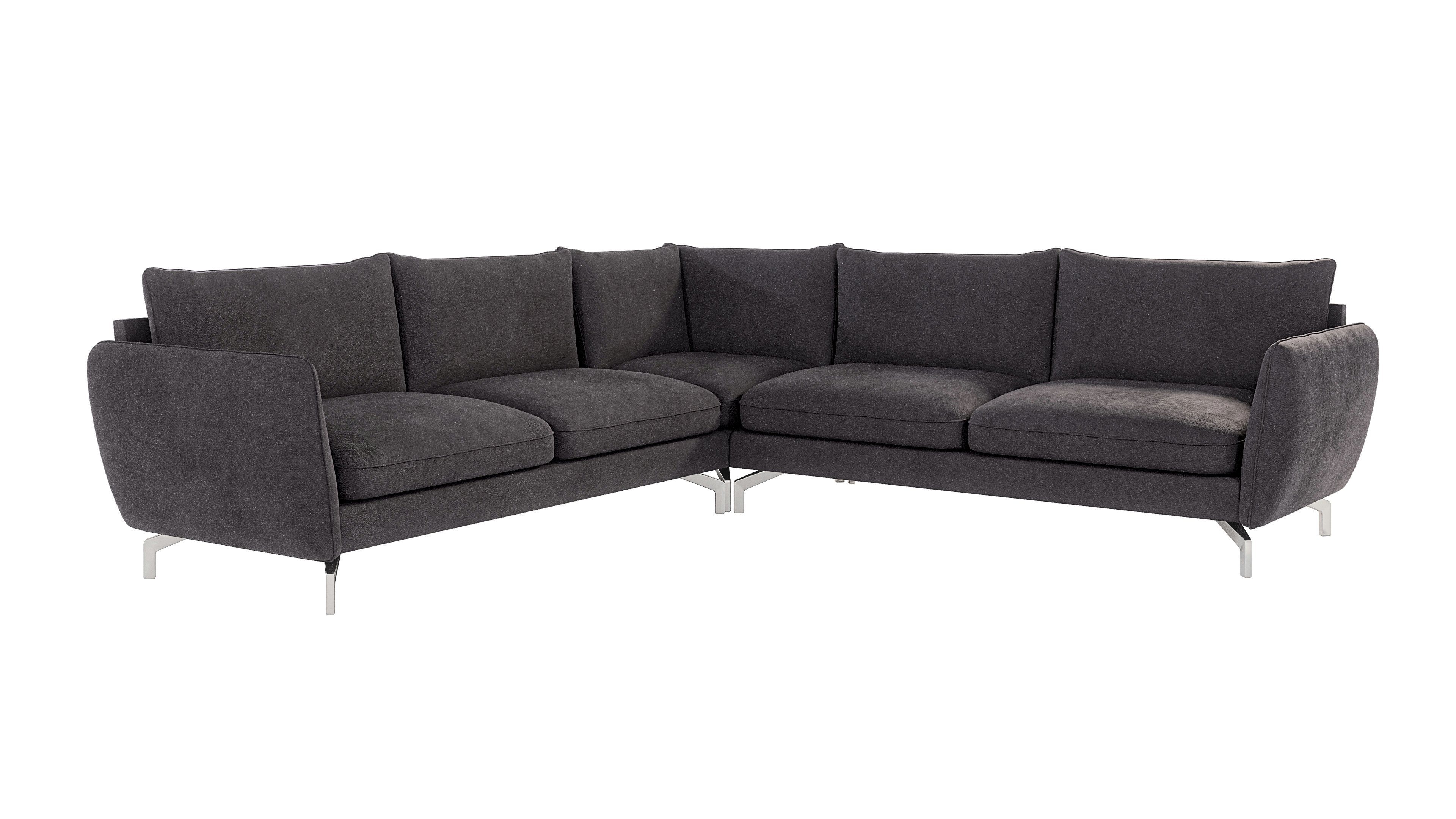 S-Style Möbel Ecksofa Benita mit Silber Metall Füßen, Ottomane links oder rechts bestellbar, mit Wellenfederung