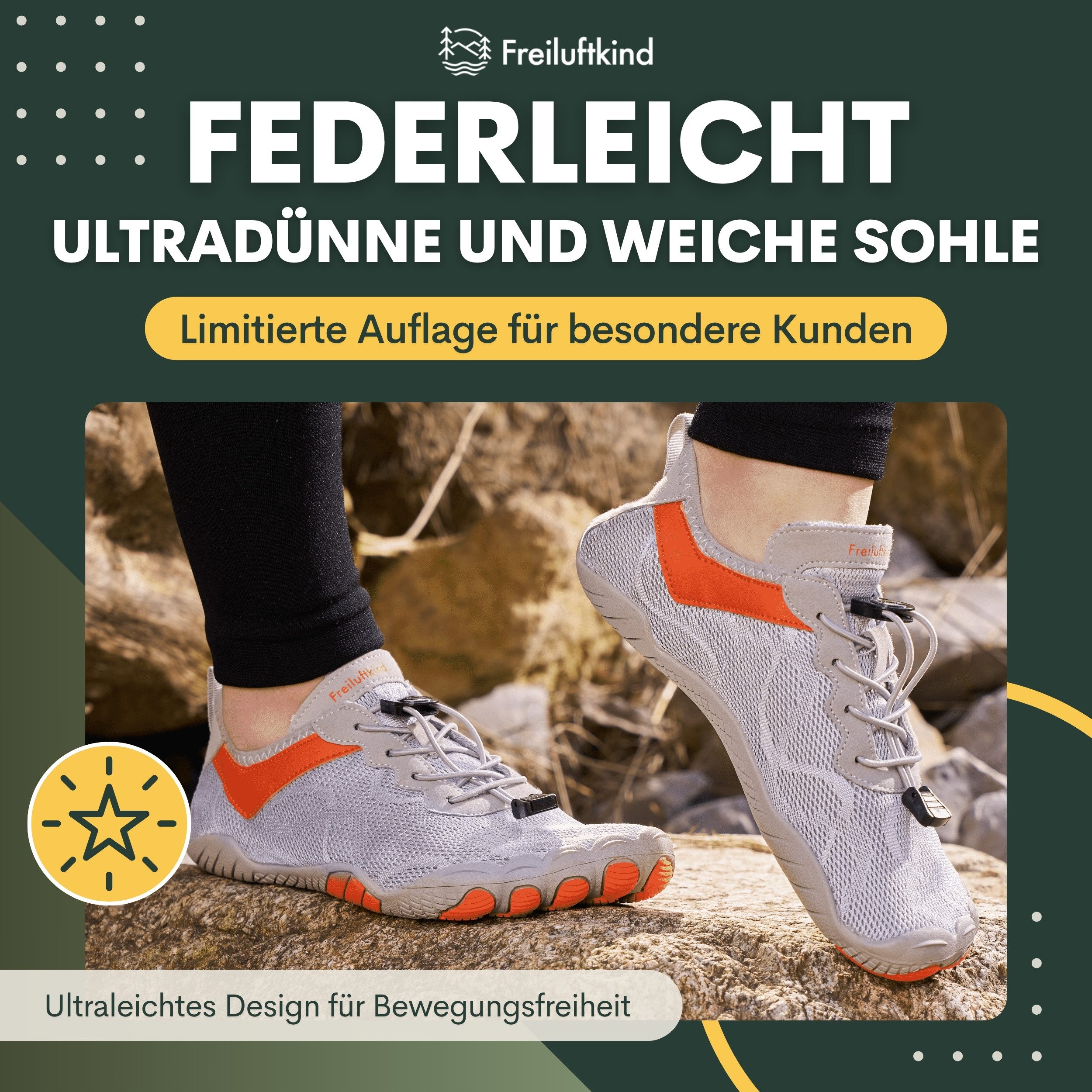 Freiluftkind Das Original – Kokoda rutschfeste Barfußschuhe Sneaker Schnellverschluss
