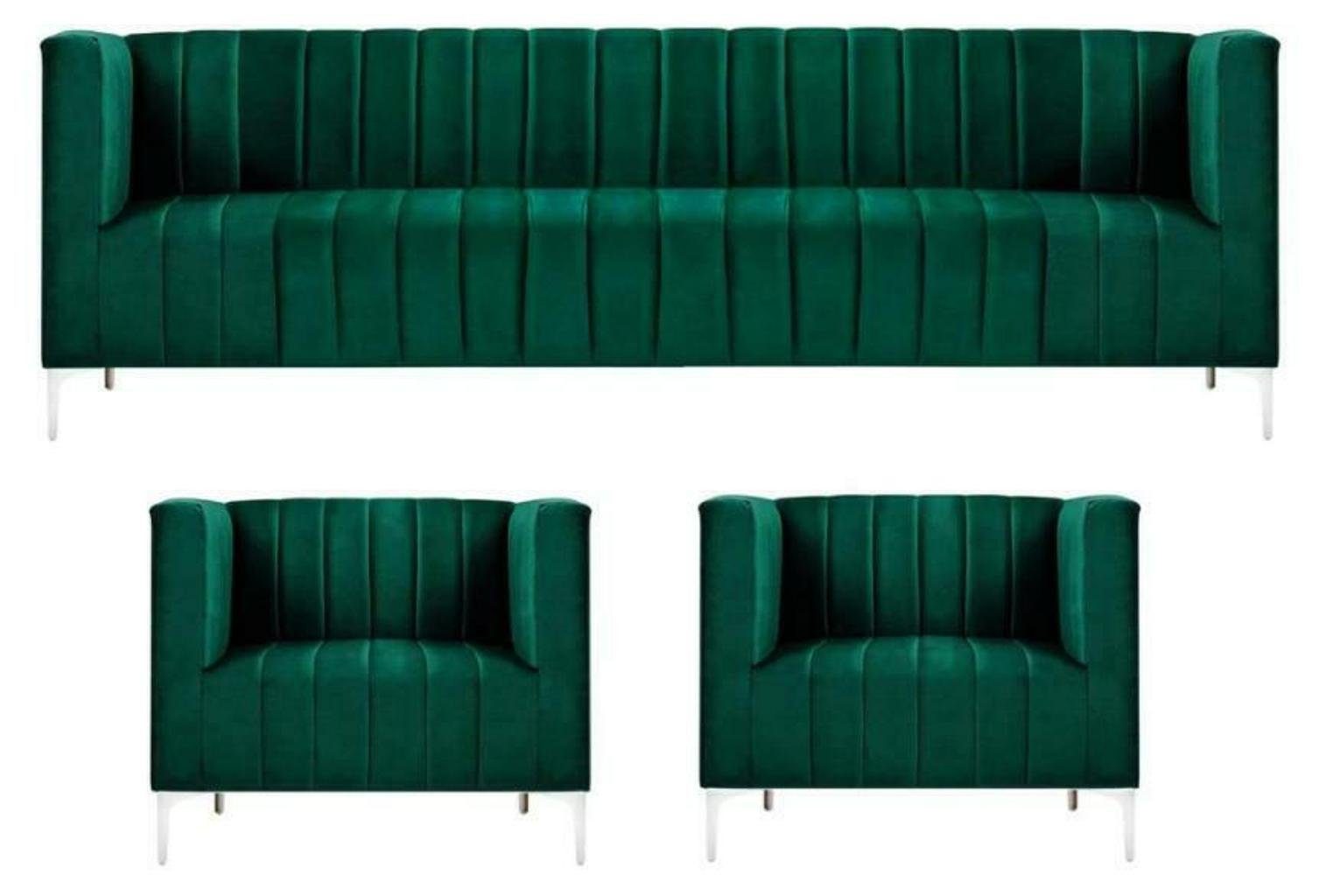 JVmoebel Sofa Sofagarnitur Dreisitzer Stoff Wohnzimmer Samt Design Grün, Made in Europe