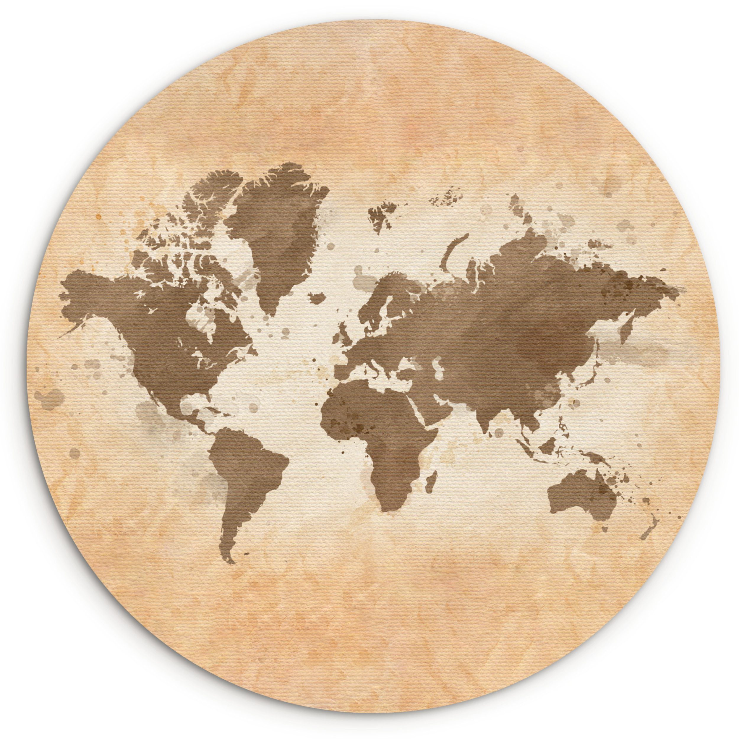 MuchoWow Gemälde Weltkarte - Beige - Braun, Fotodruck (1 St), Kreis Wanddekoration, Rundes Wandbild, 30x30 cm