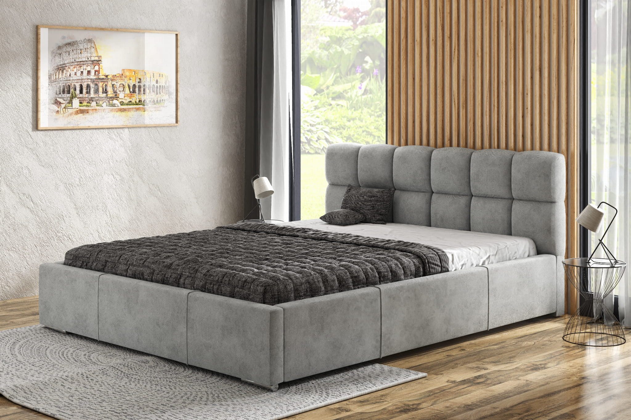 thematys Polsterbett mit Bettkasten & Lattenrost – Stauraumbett 140x200 - 200x200cm (Plüschstoff Bett mit optionaler 7-Zonen Taschenfederkernmatratze)