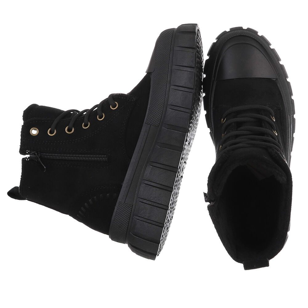 Ital-Design Damen Plateau Schnürstiefel mit Chunky-Sohle Schnürstiefelette (92002649) Keilabsatz/Wedge Stiefeletten in Schwarz
