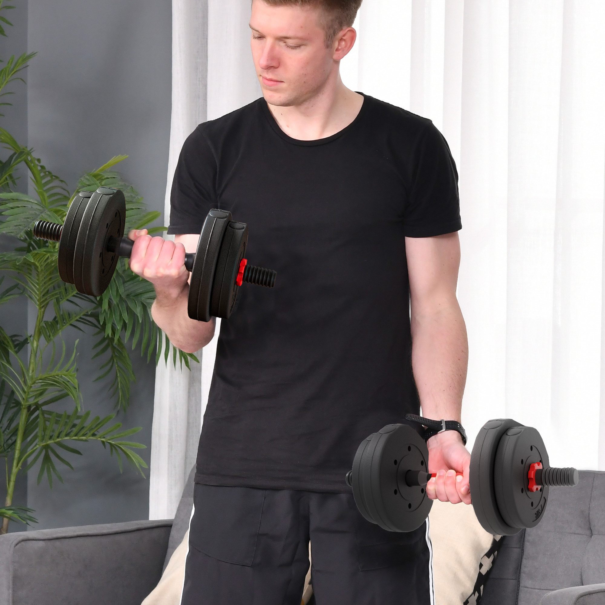 HOMCOM Hantel-Set 15 kg professionell Dumbbell Krafttraining und Gewichtheben, (Kurzhantel, Langhantel), für Zuhause Fitness