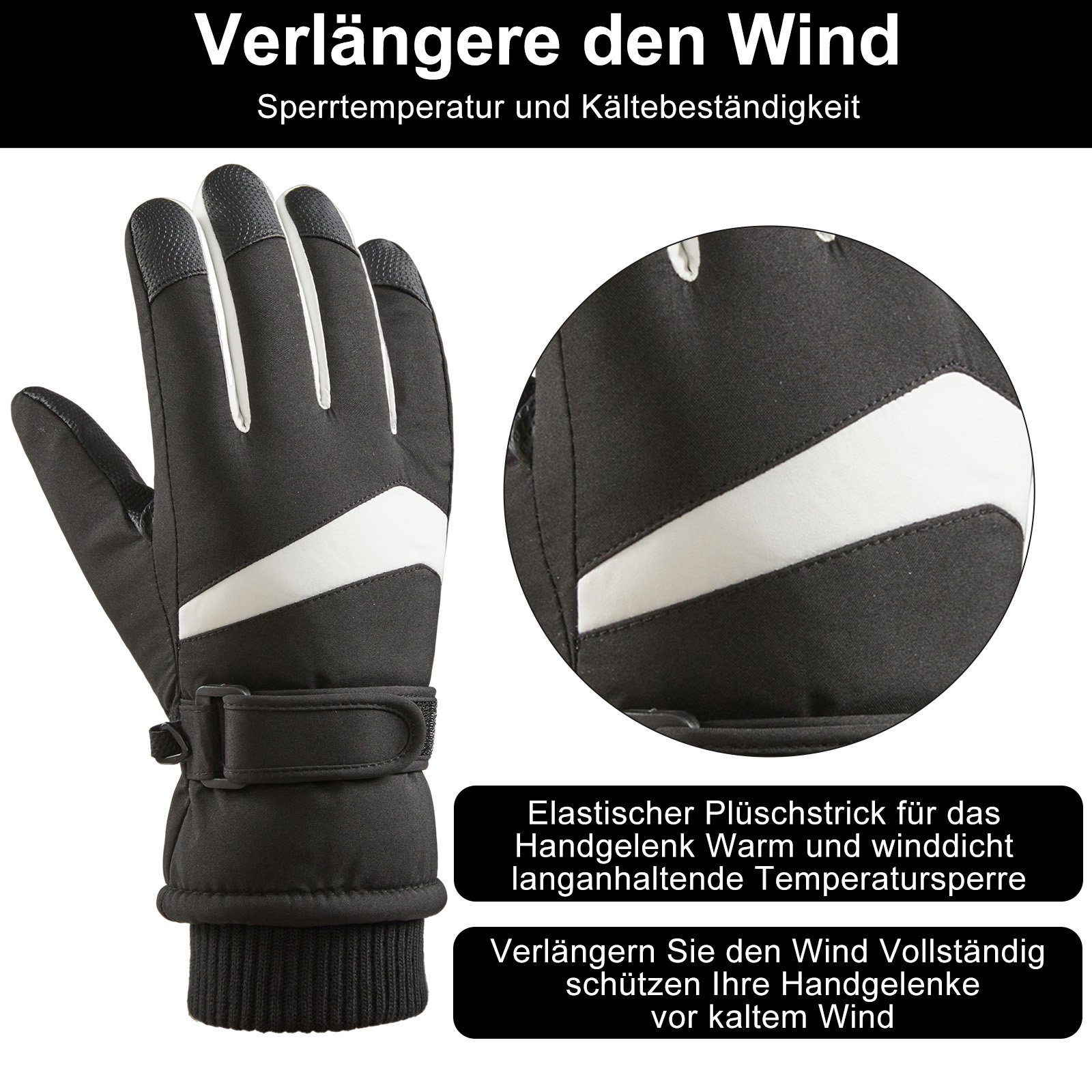 BTTO Hsch. Skihandschuhe Handschuhe Damen Herren Winter,Skihandschuhe,Wasserdichte Handschuhe Winterhandschuhe,Touchscreen,Thermo,für Skifahren Laufen Radfahren