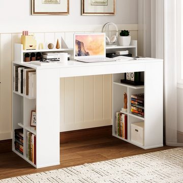 COSTWAY Schreibtisch, mit Monitorablage und 2 Bücherregalen, 120x54x90cm