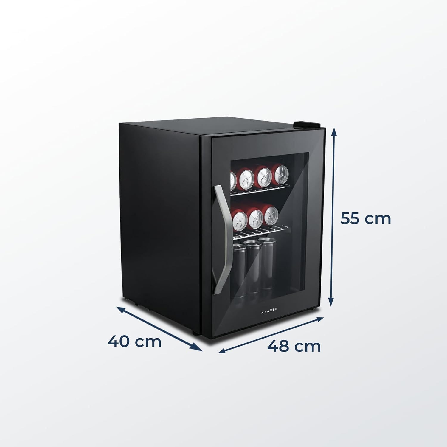 KLAMER Getränkekühlschrank 96020, 55 cm hoch, 40 cm breit, Temperaturkontrolle, Energieeffizient, Glasfront